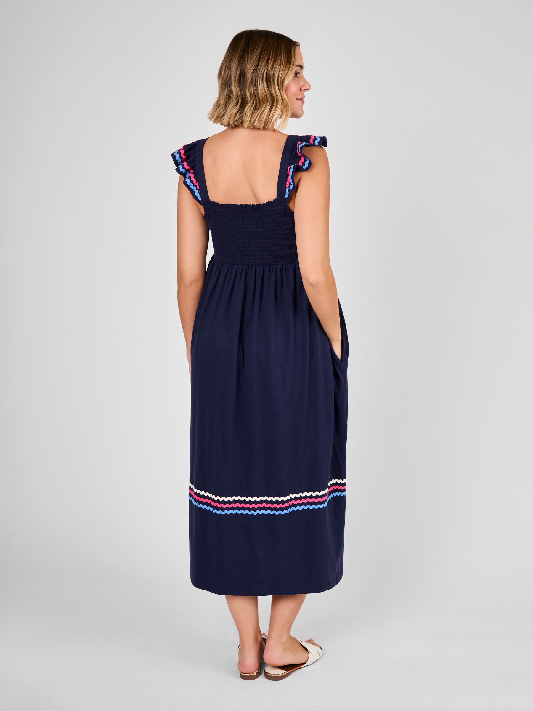 Pink Frill Sleeve Shirred Maternity Midi Dress