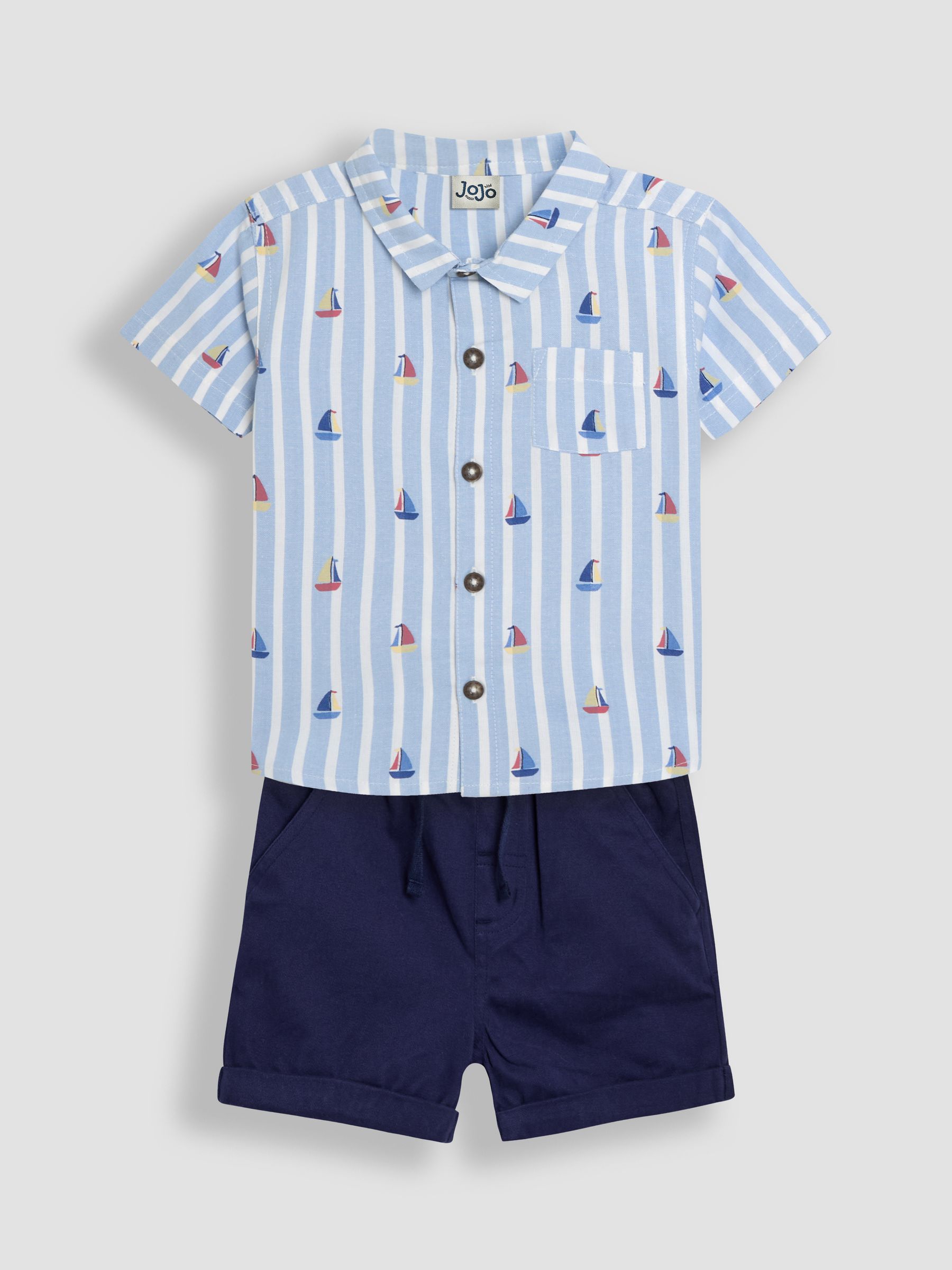 Blue Sailboat 2-Piece Printed Shirt & Twill Shorts Set