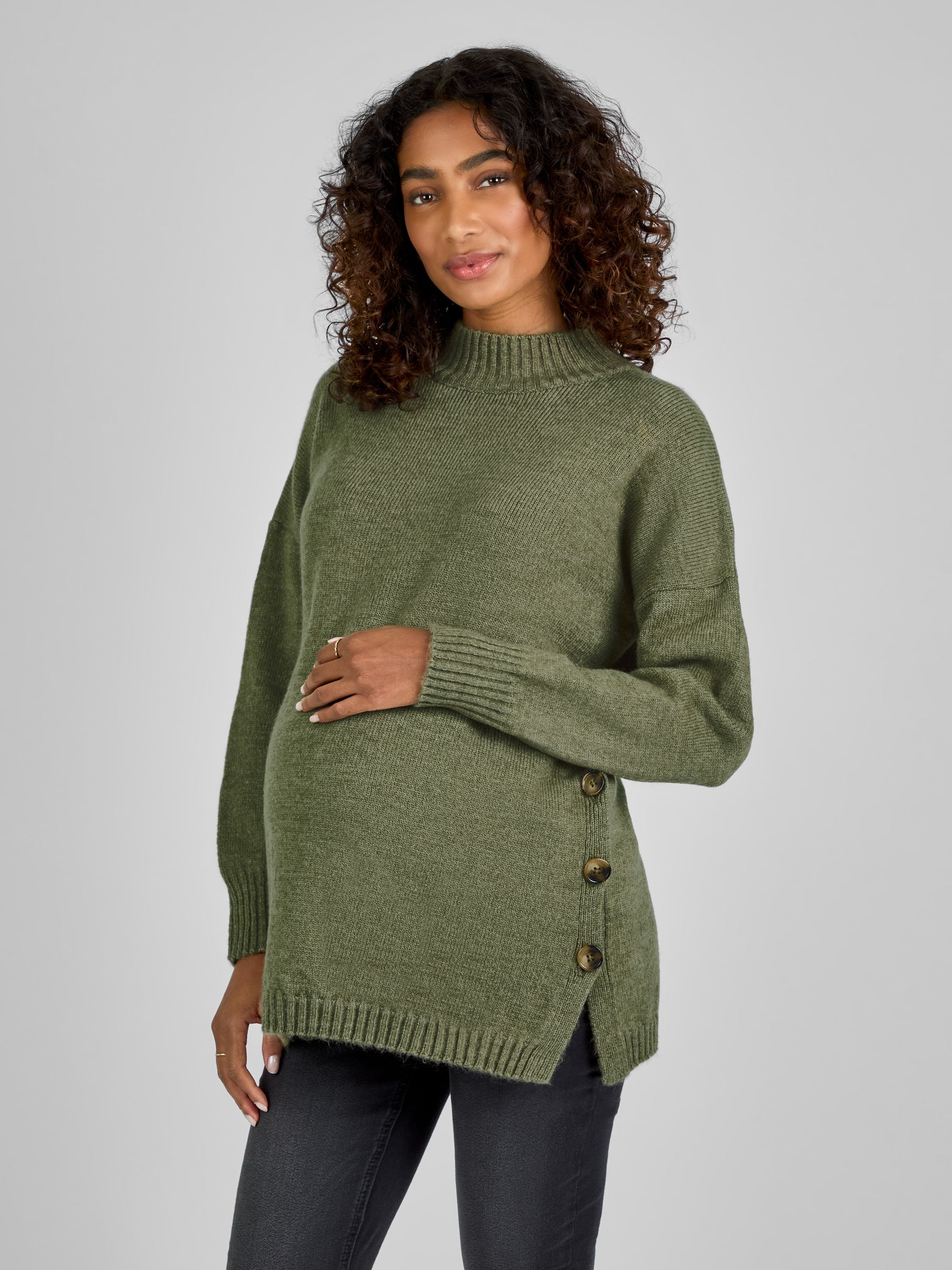 Khaki Green Turtle Neck Maternity & Nursing Jumper
