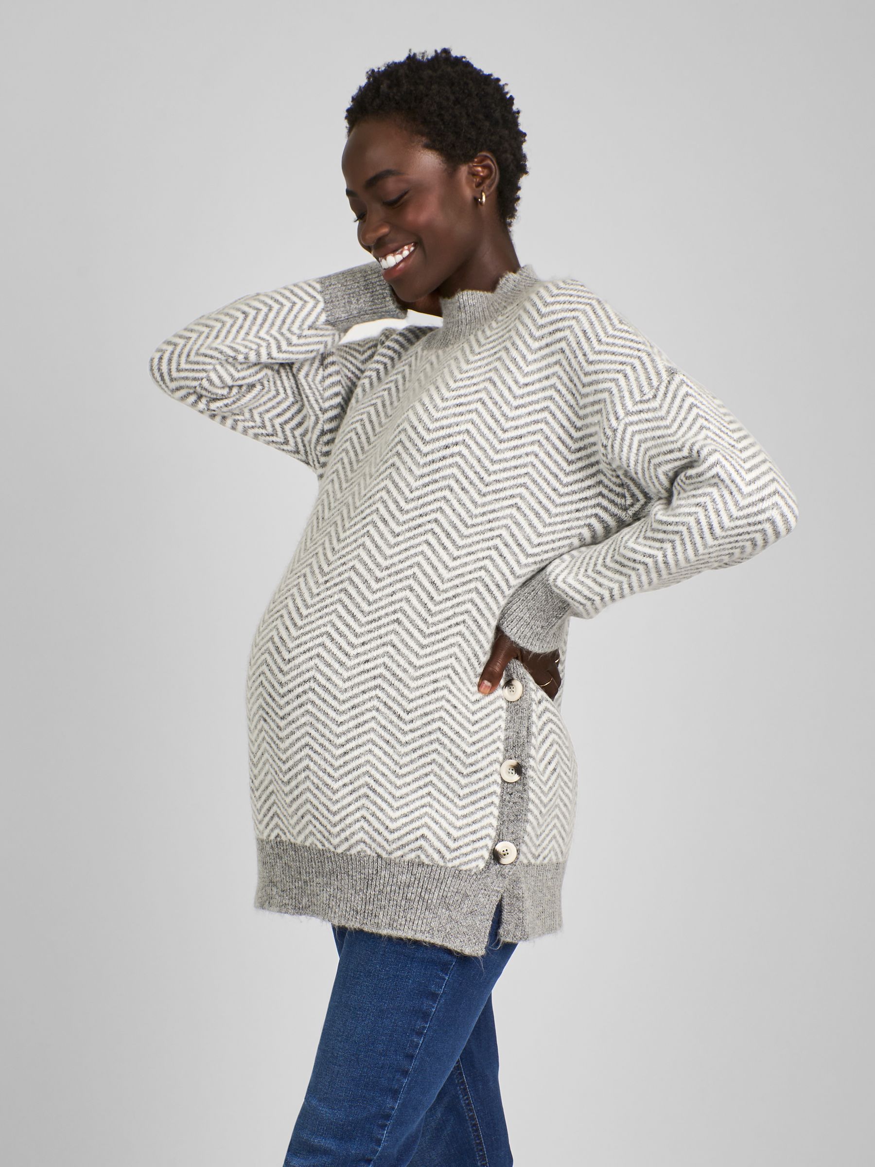 Charcoal Grey Maternity And Nursing Turtle Neck Jumper