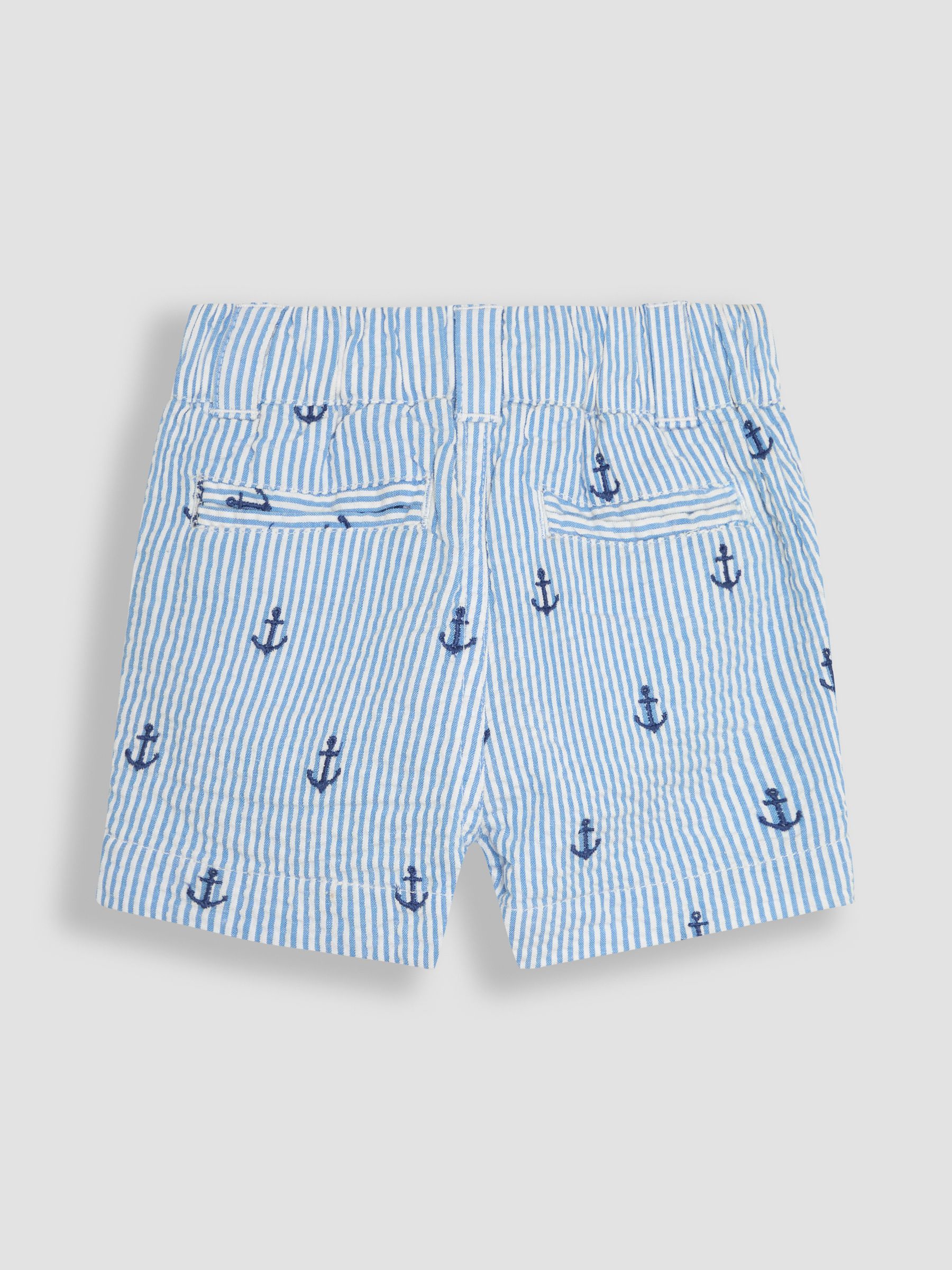 Blue Anchor Embroidered Seersucker 100% Cotton Shorts