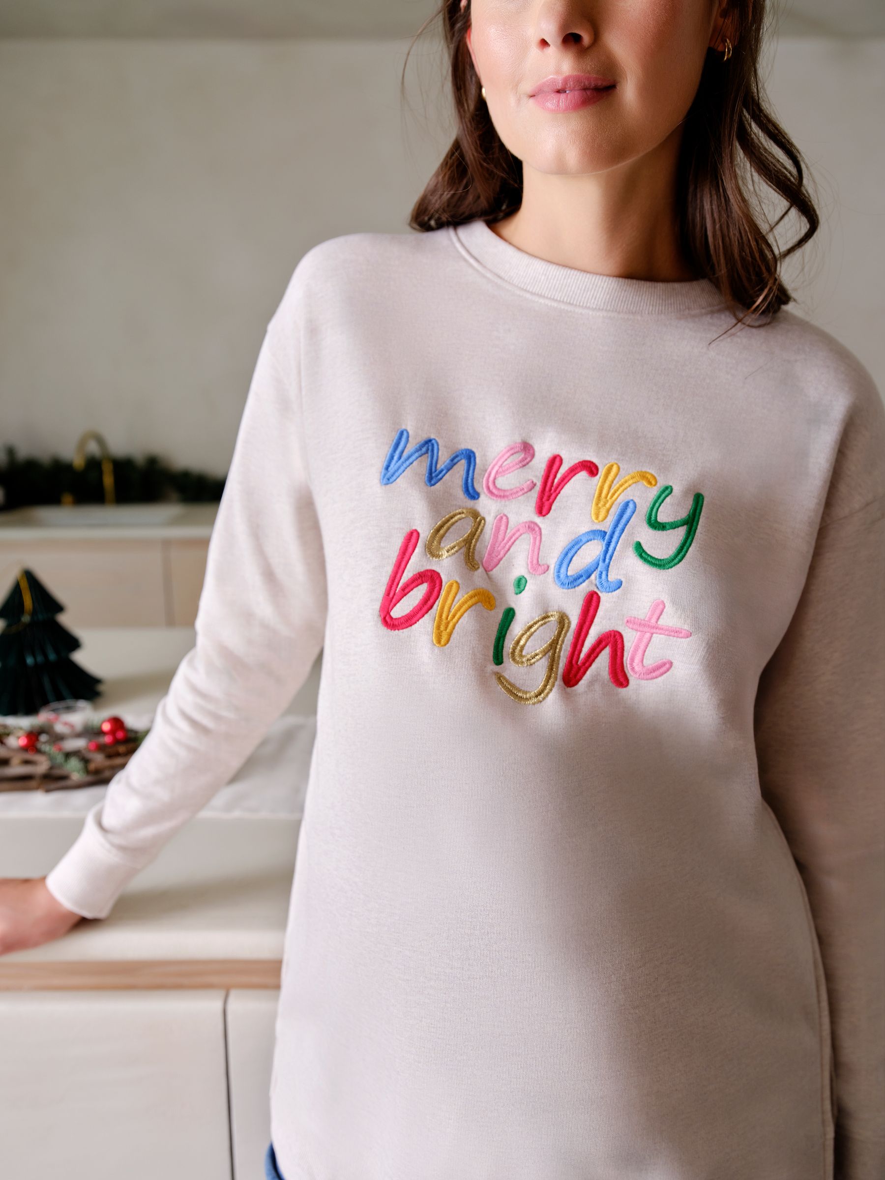 Cream Maternity Merry And Bright Sweatshirt