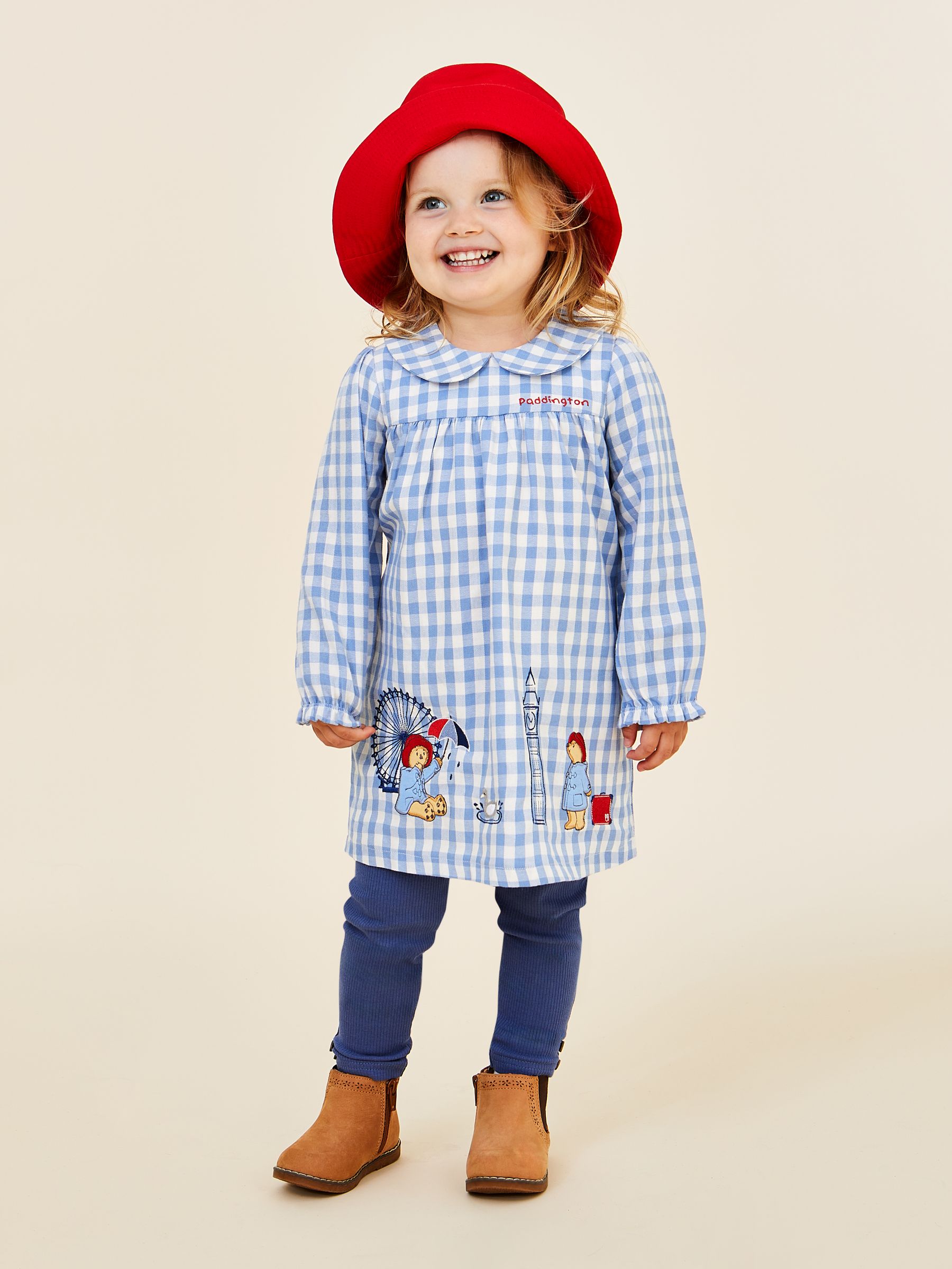 Blue Paddington Appliqué Gingham Top & Leggings Set