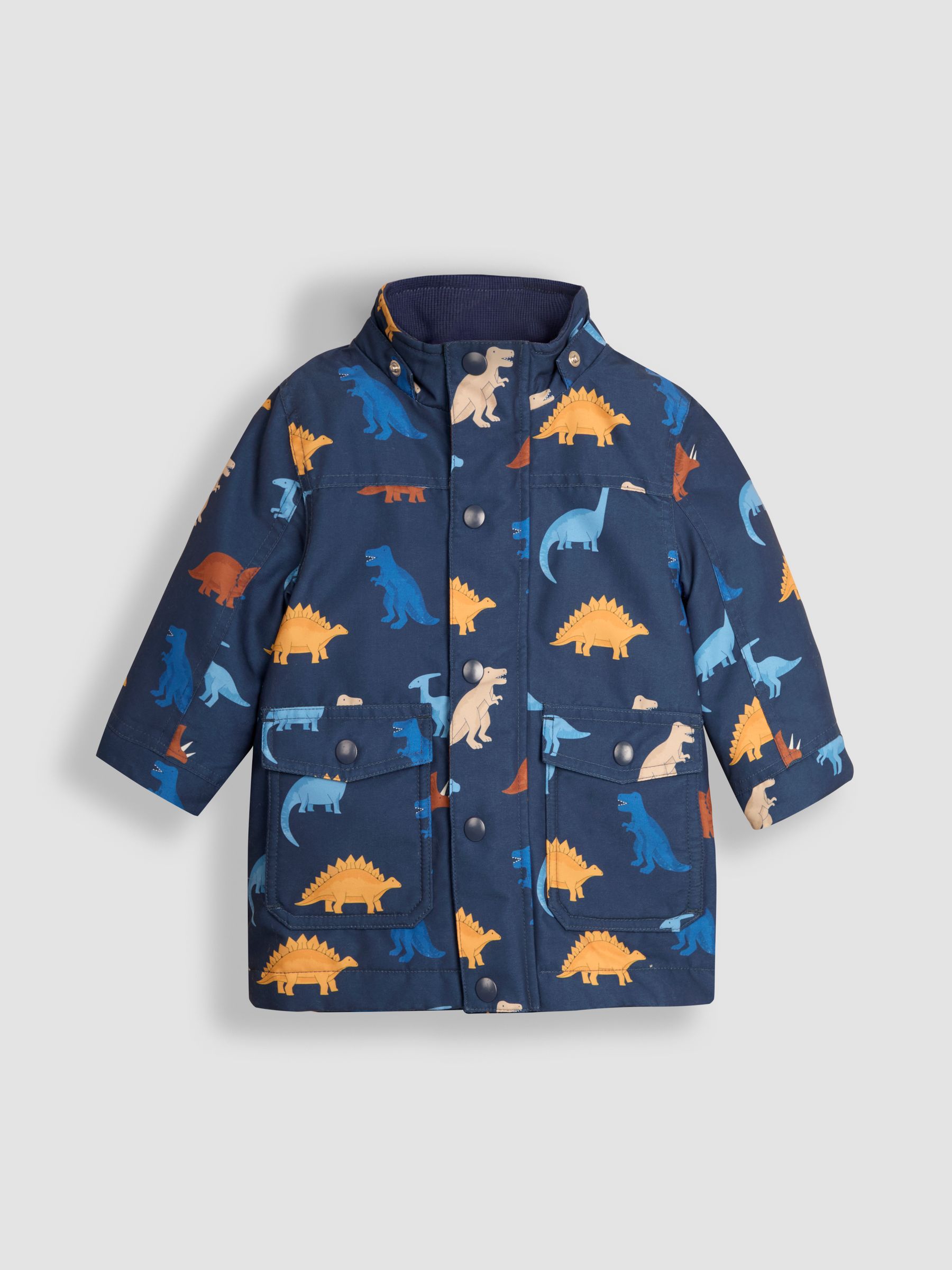 Navy Blue Dinosaur Detachable Hood Print Parka