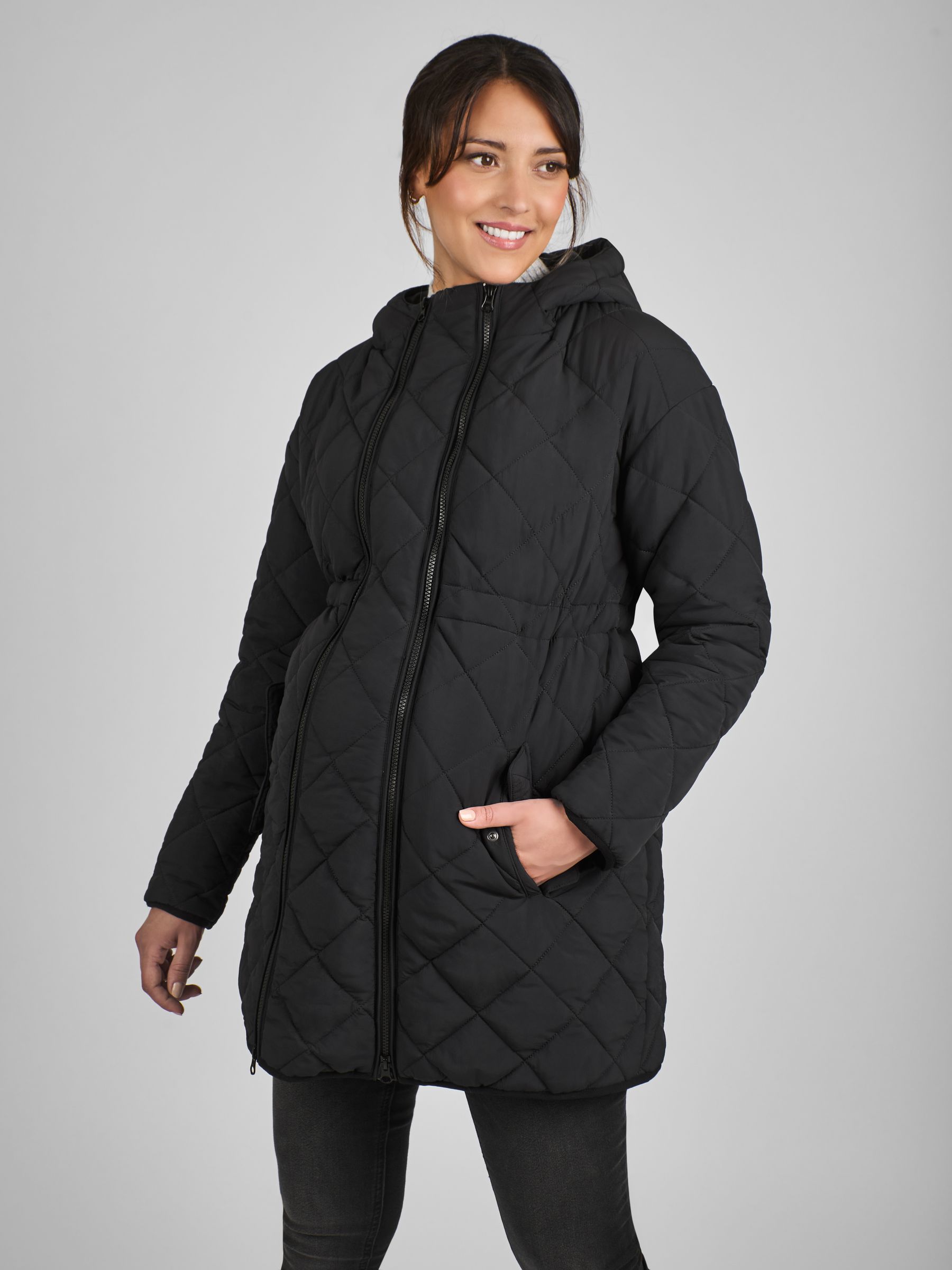 Black 2-In-1 Maternity Quilted Jacket