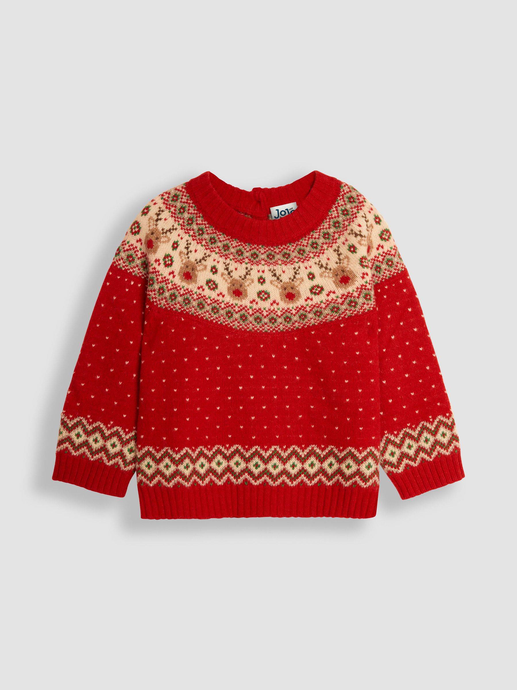 Red Knitted Christmas Reindeer Fairisle Pattern Jumper