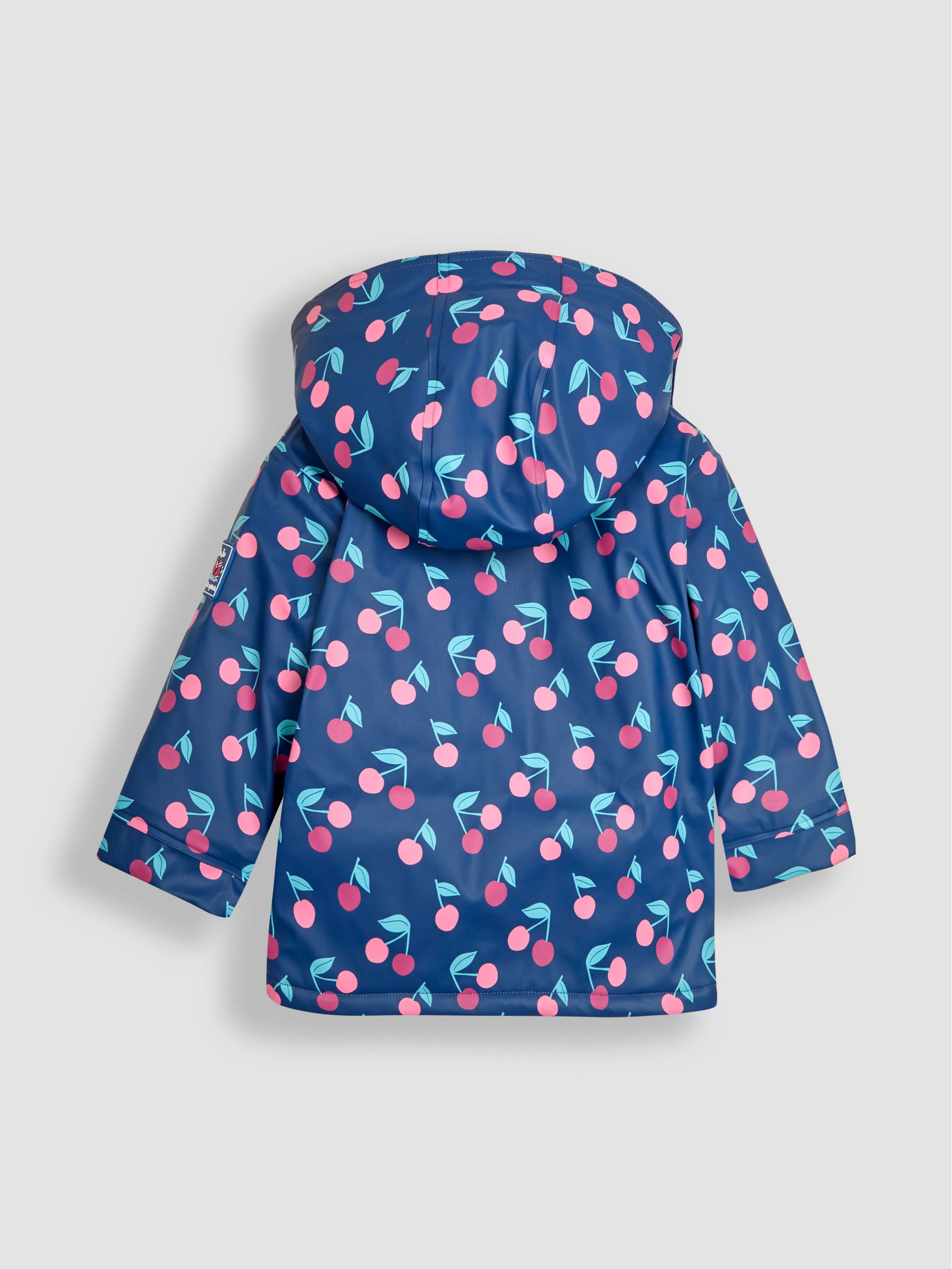 Navy Cherry Hooded Cosy Lined Waterproof Jacket