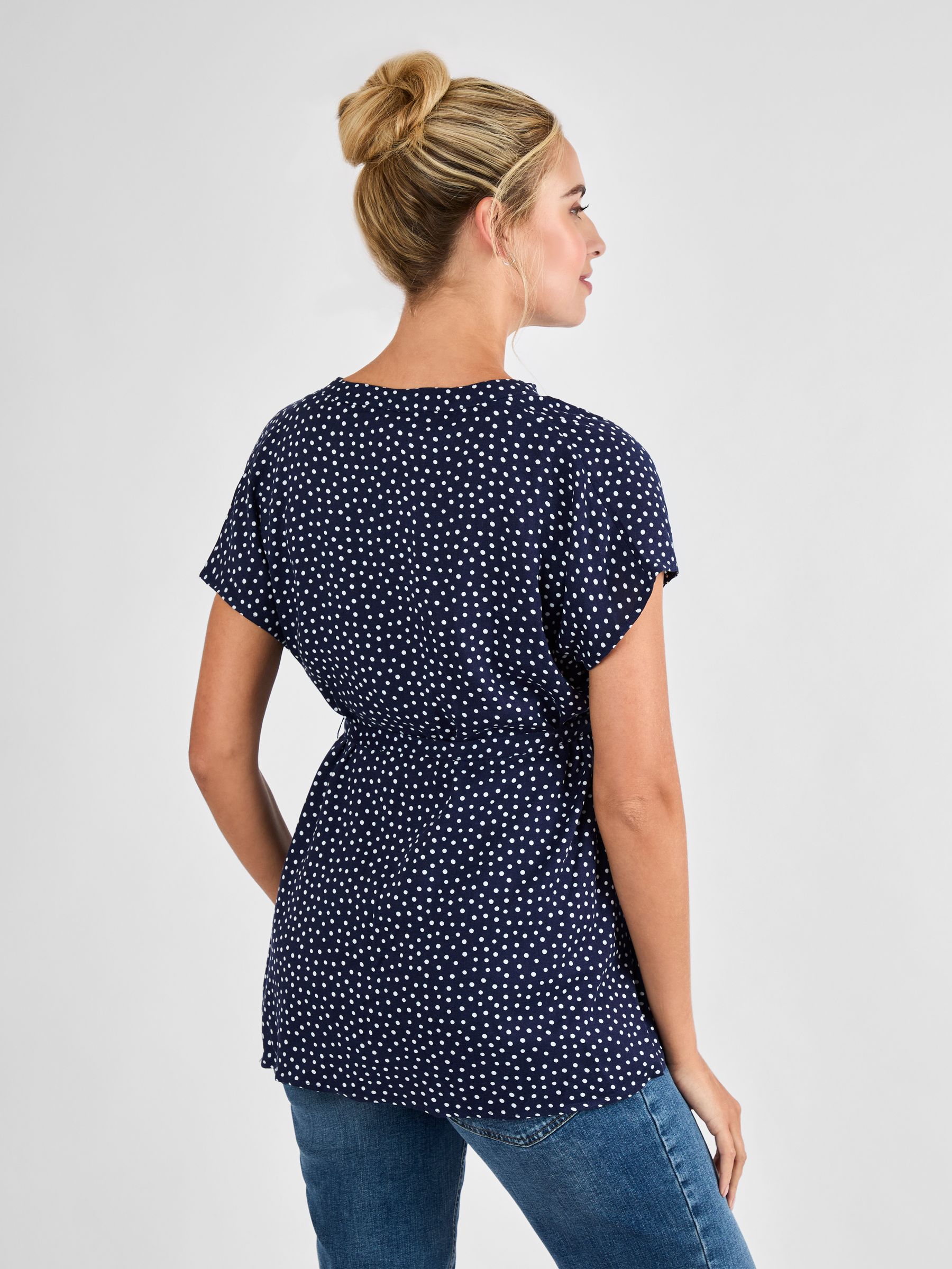 Navy Printed Sleeveless Maternity Blouse