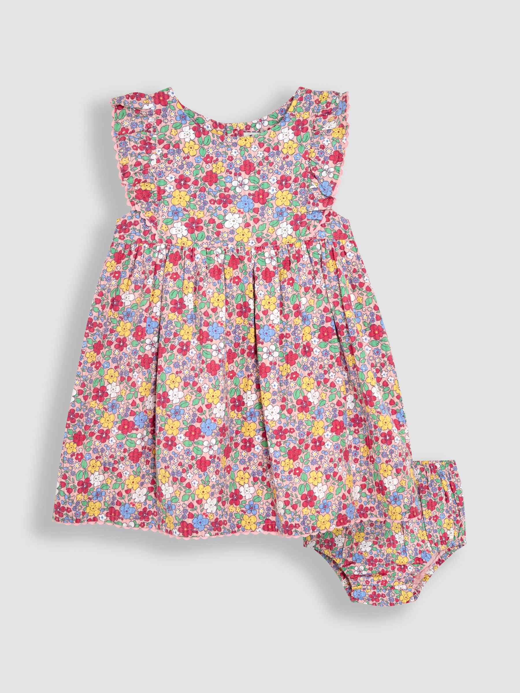 Pink Floral Frill Shoulder Summer Dress