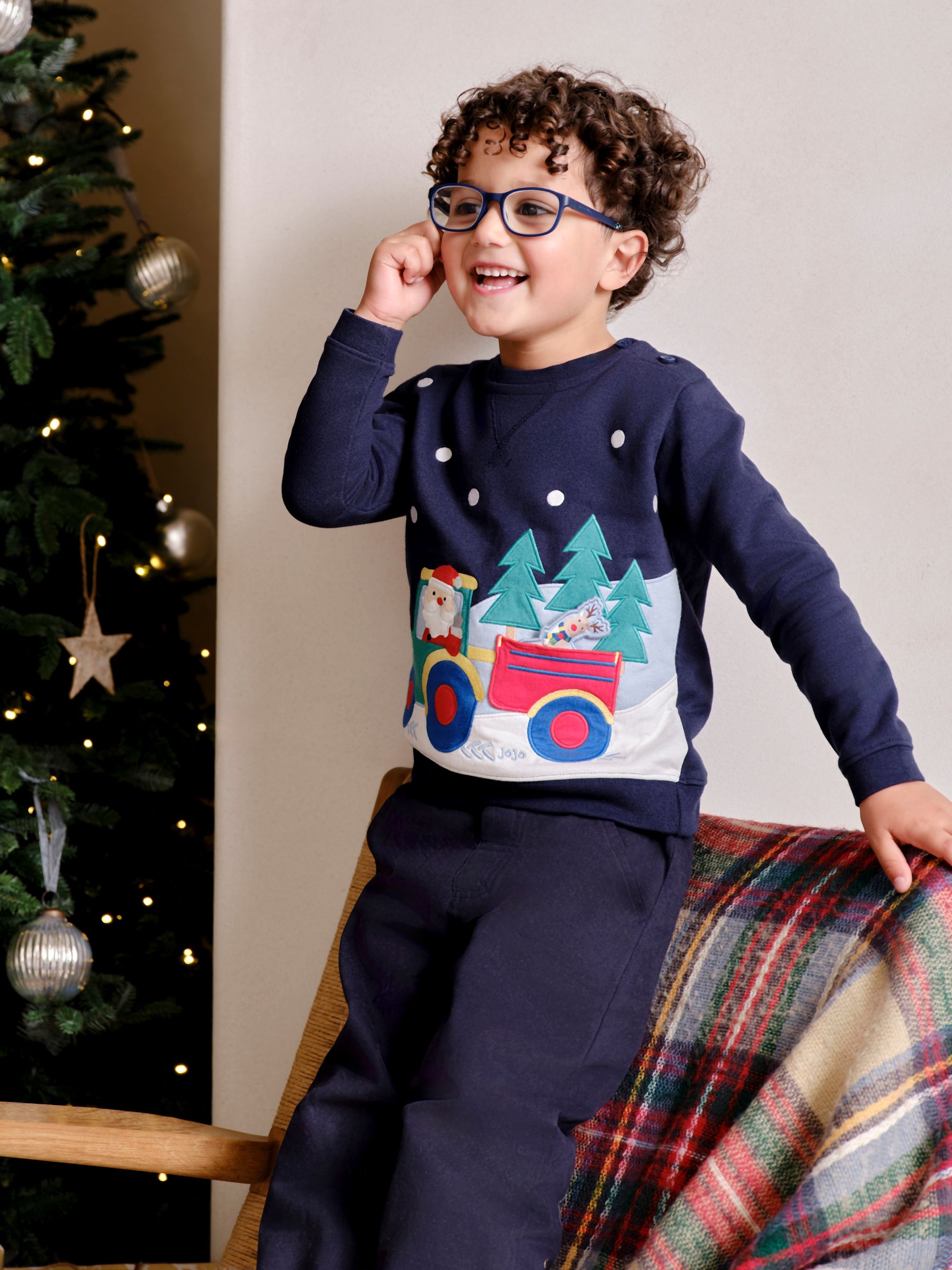 Navy Blue Santa and Reindeer Tractor Sweatshirt