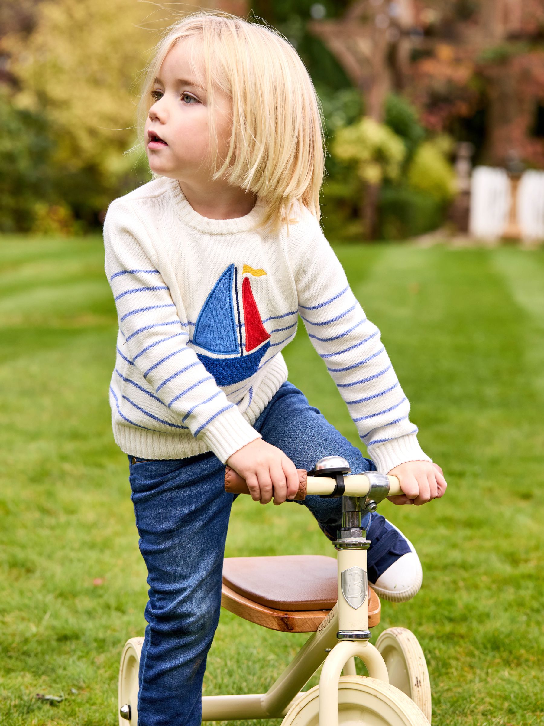 Ecru/Navy Stripe Crochet Sailboat 100% Cotton Jumper