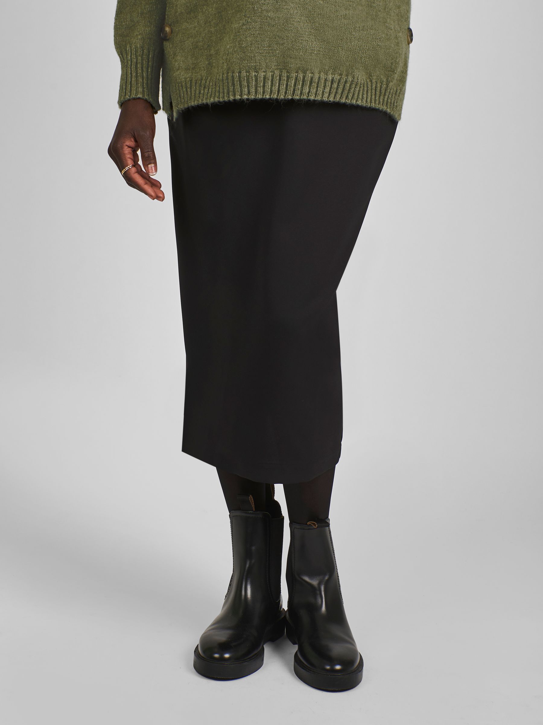 Black Maternity Drawstring Midi Skirt