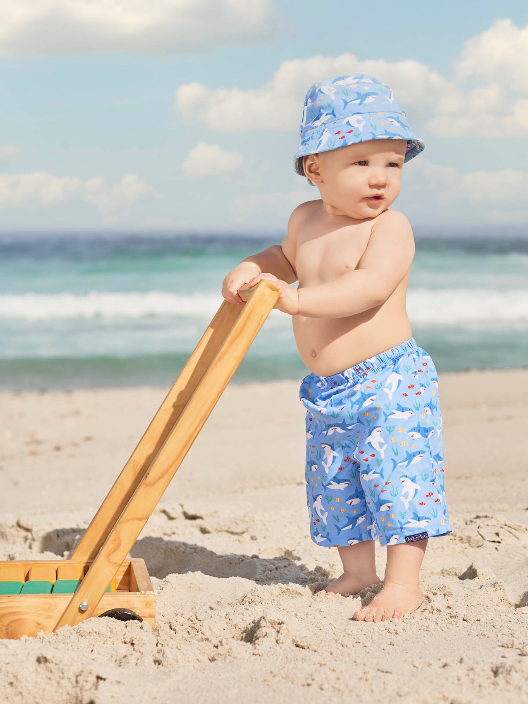 Shark Print Swim Shorts with Nappy