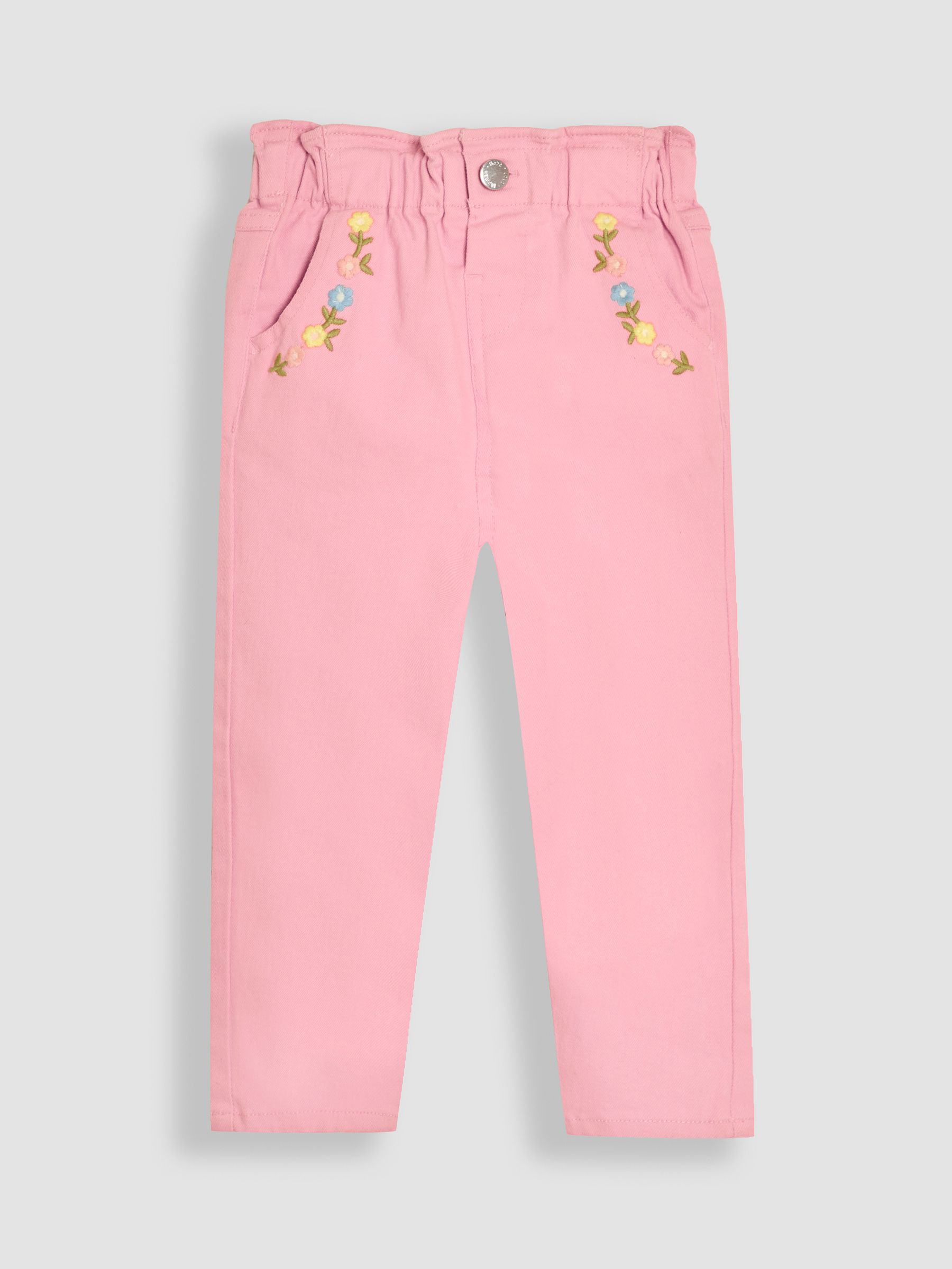 Pink Floral Print Embroidered Twill 100% Cotton Trousers
