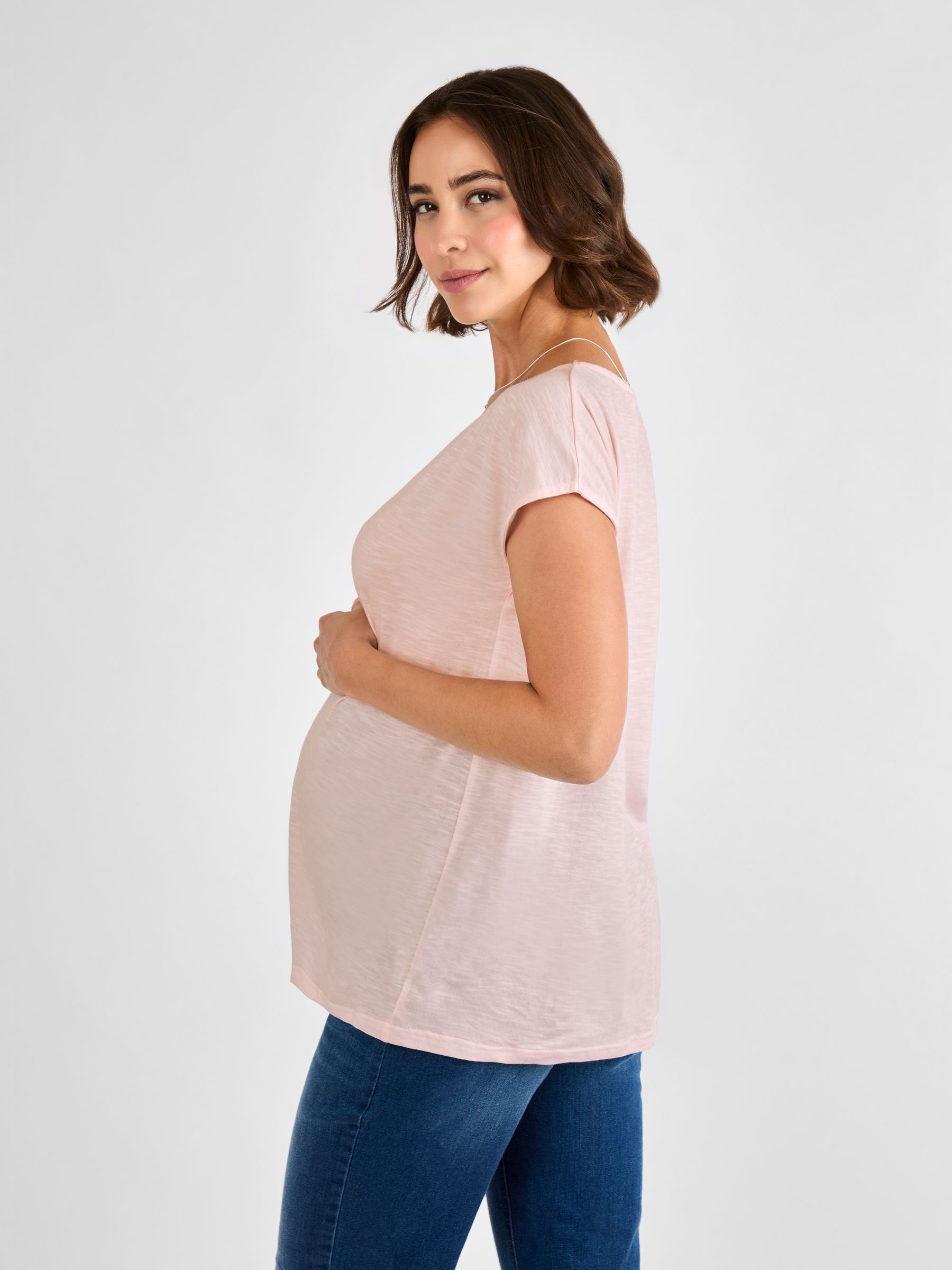 Pink V-Neck Maternity Cotton T-Shirt