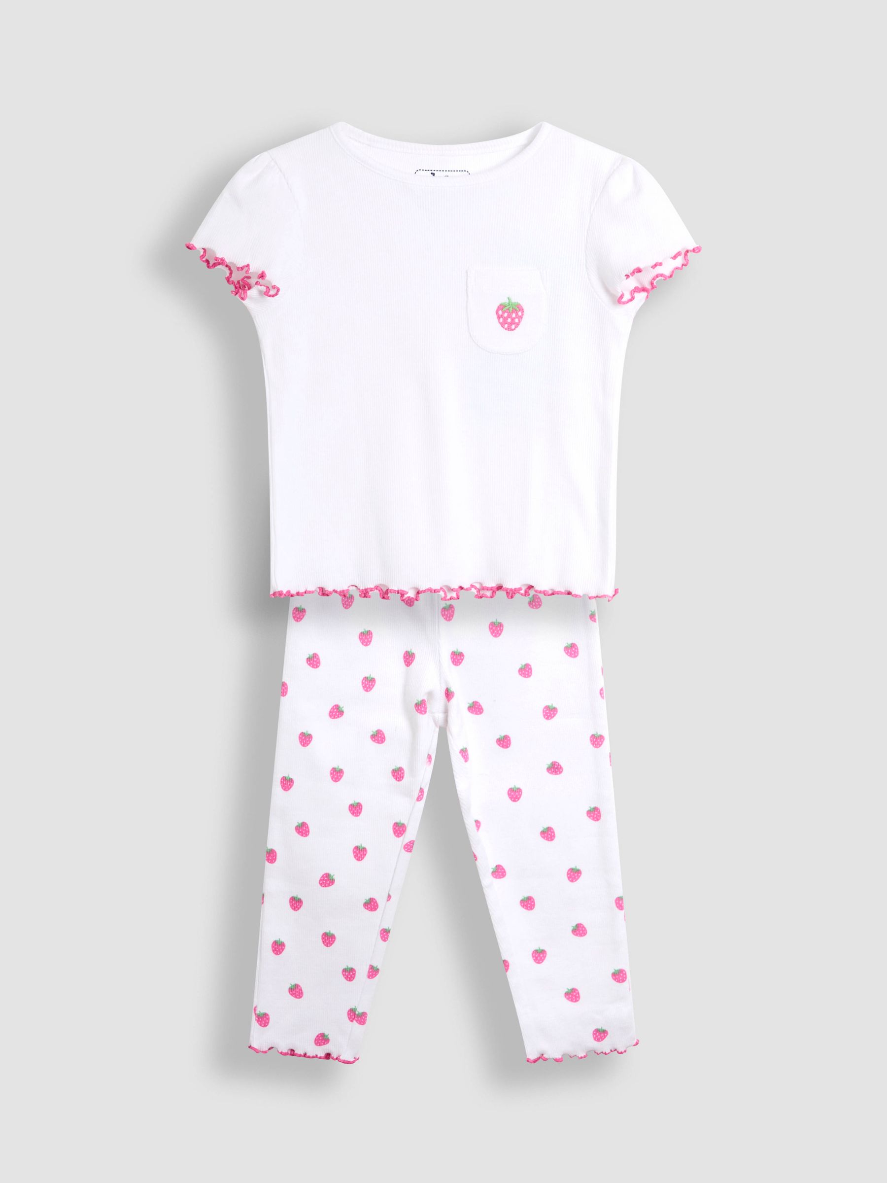 White 100% Cotton Strawberry Embroidered Rib Pyjamas