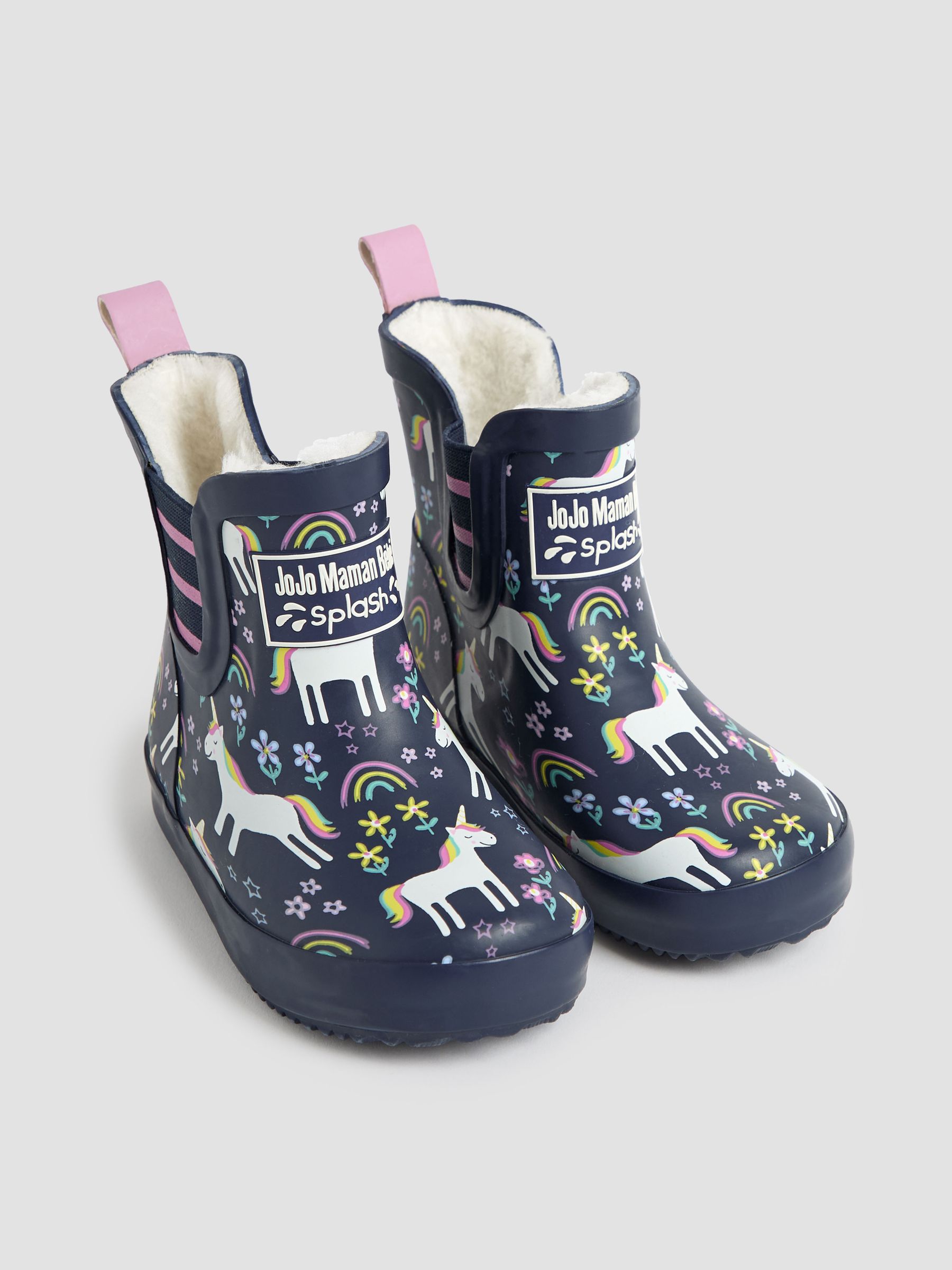 Navy Blue Unicorn Cosy Lined Ankle Wellies