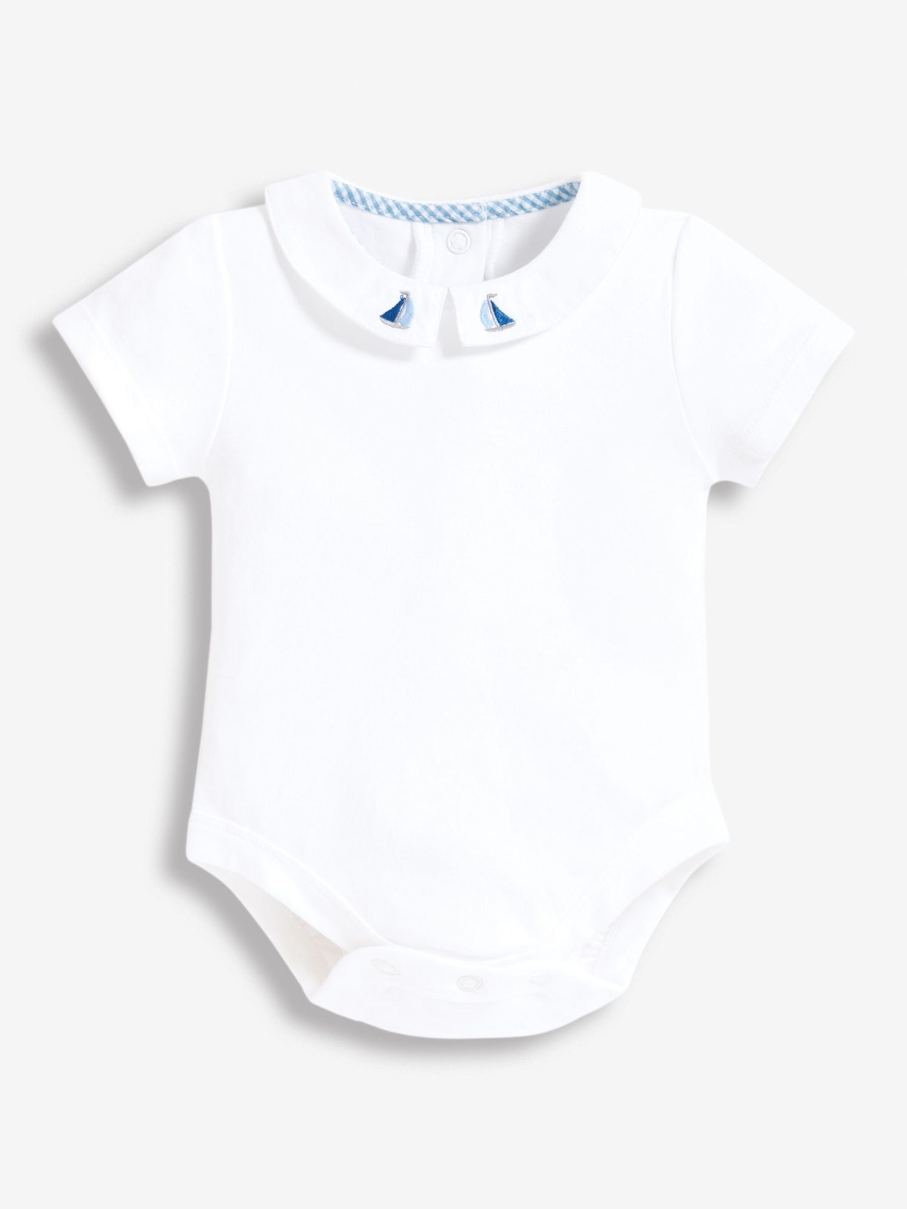 White Boat Embroidered Collar Bodysuit