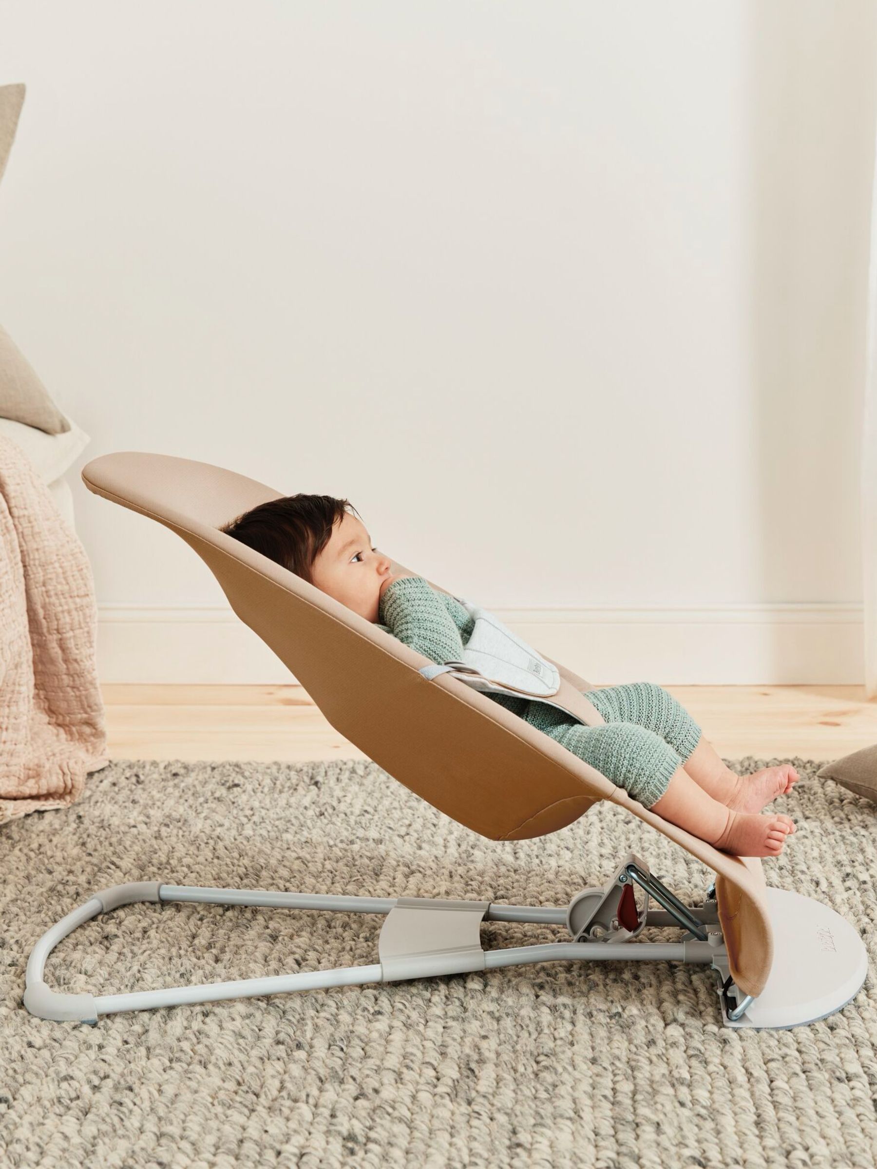 BabyBjörn Beige Grey Baby Bouncer Balance Soft Woven/Jersey