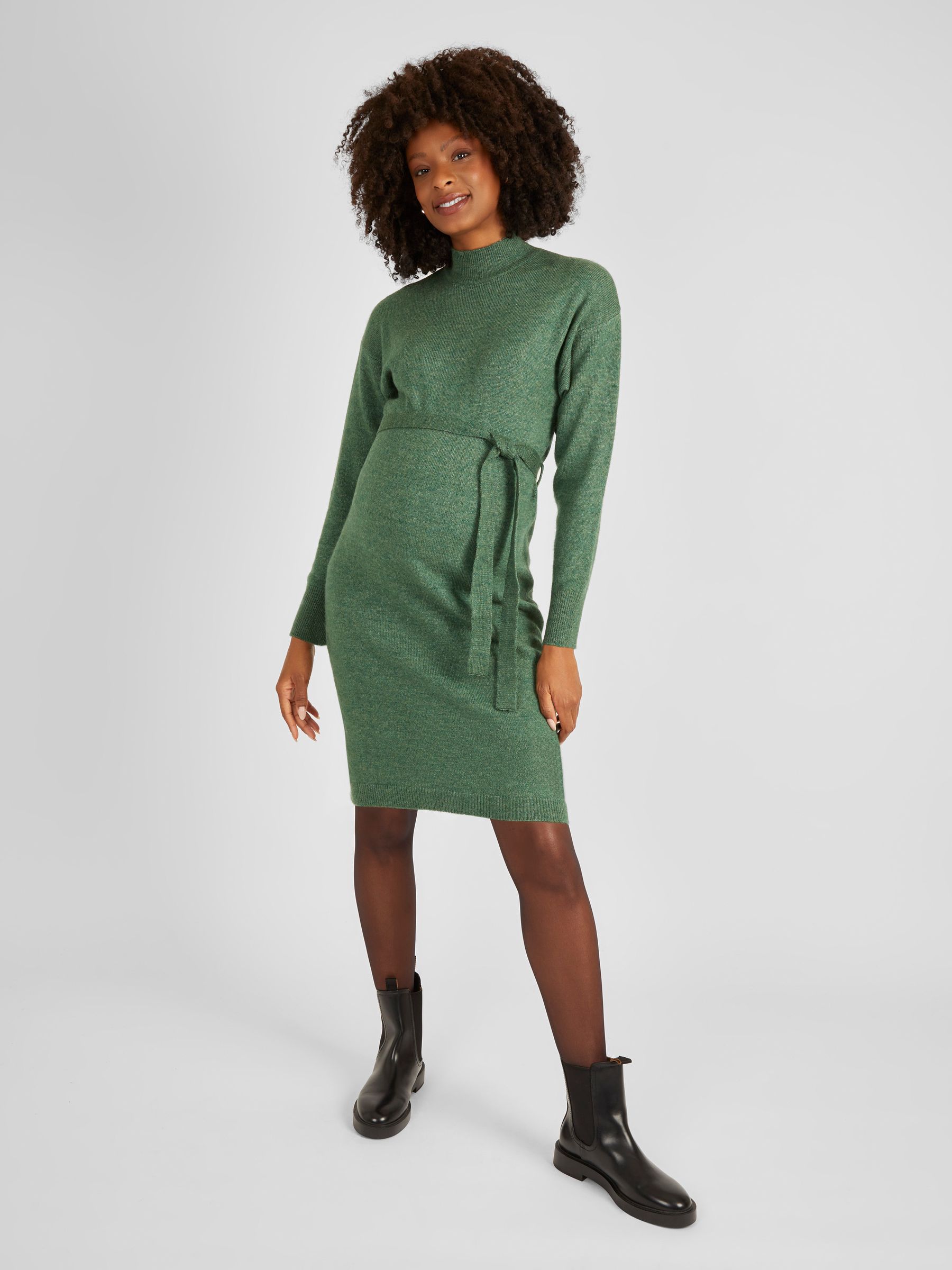 Turtle Neck Knitted Maternity Dress in Green