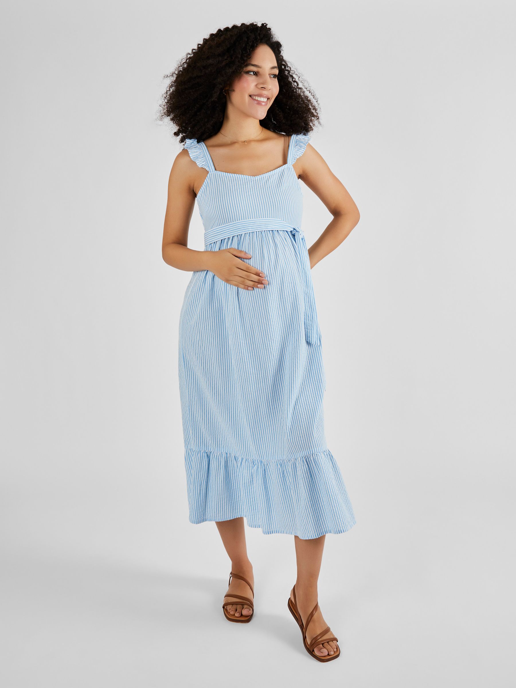Blue Striped Maternity Midi Summer Dress