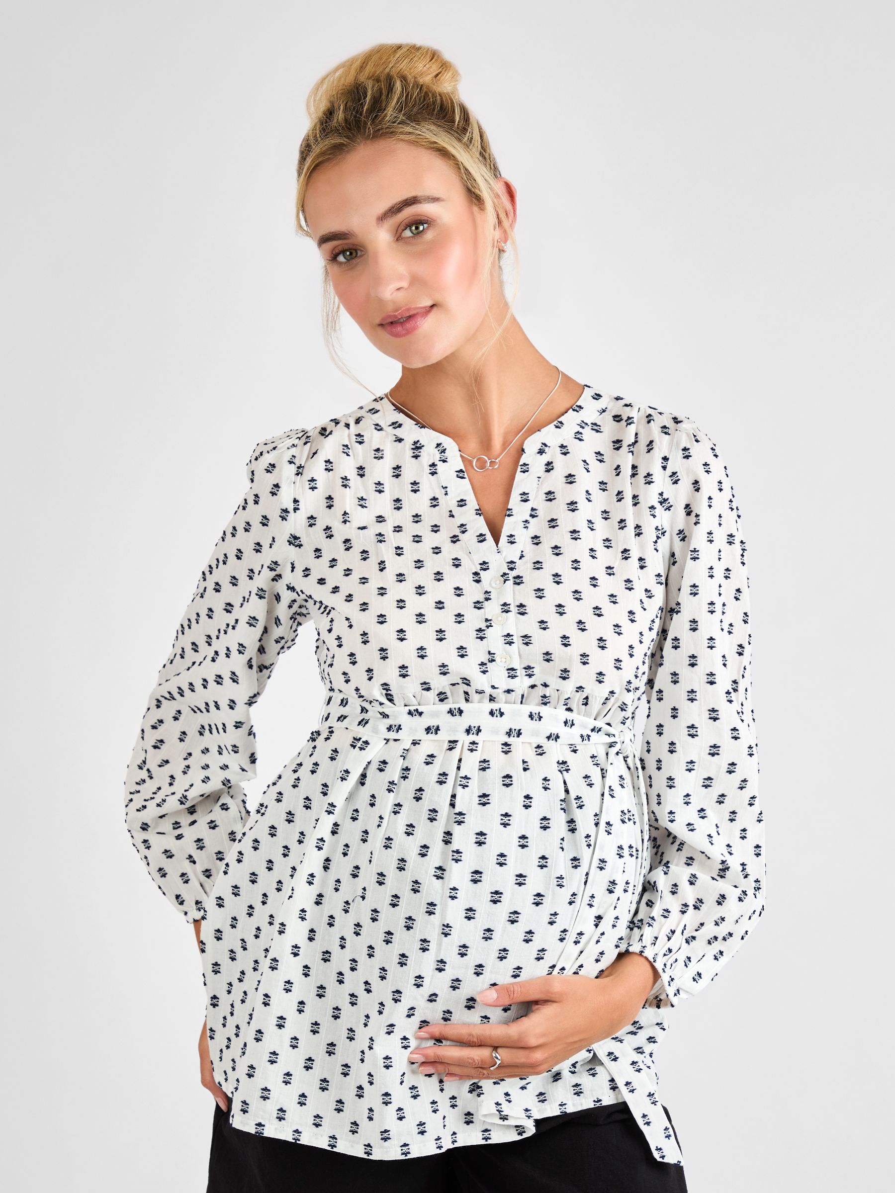 Cream Tufted Long Sleeve Maternity 100% Cotton Blouse