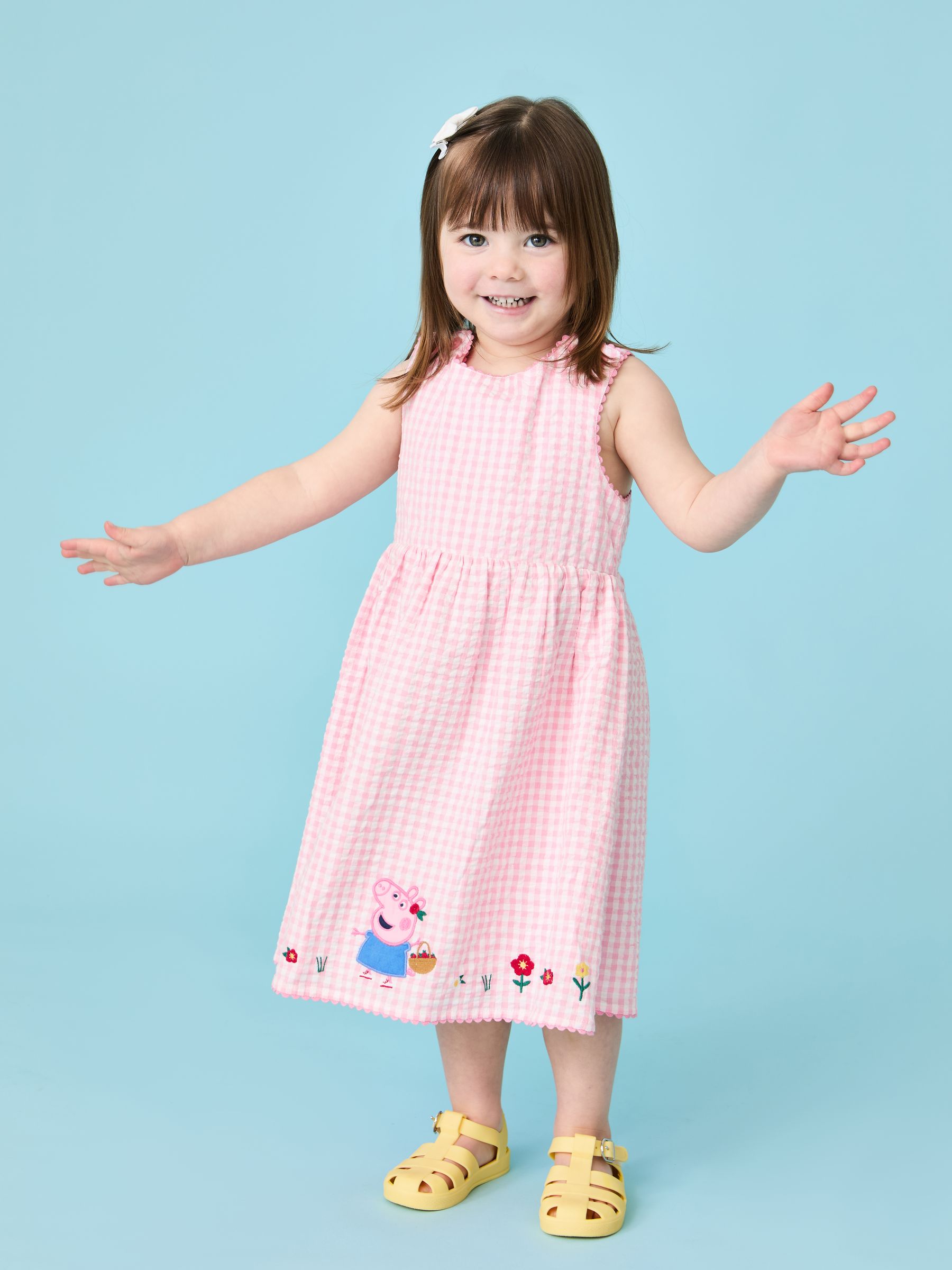 Pink Peppa Pig Applique Gingham Cross Back Dress