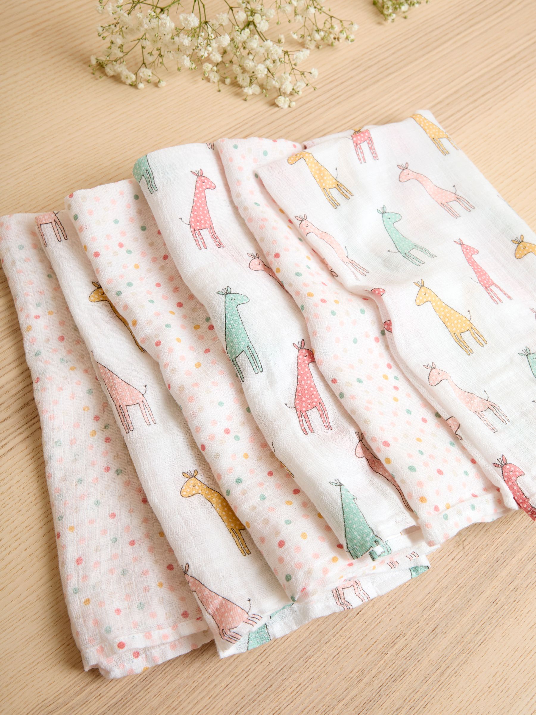 6-Pack Pink Giraffe Muslin