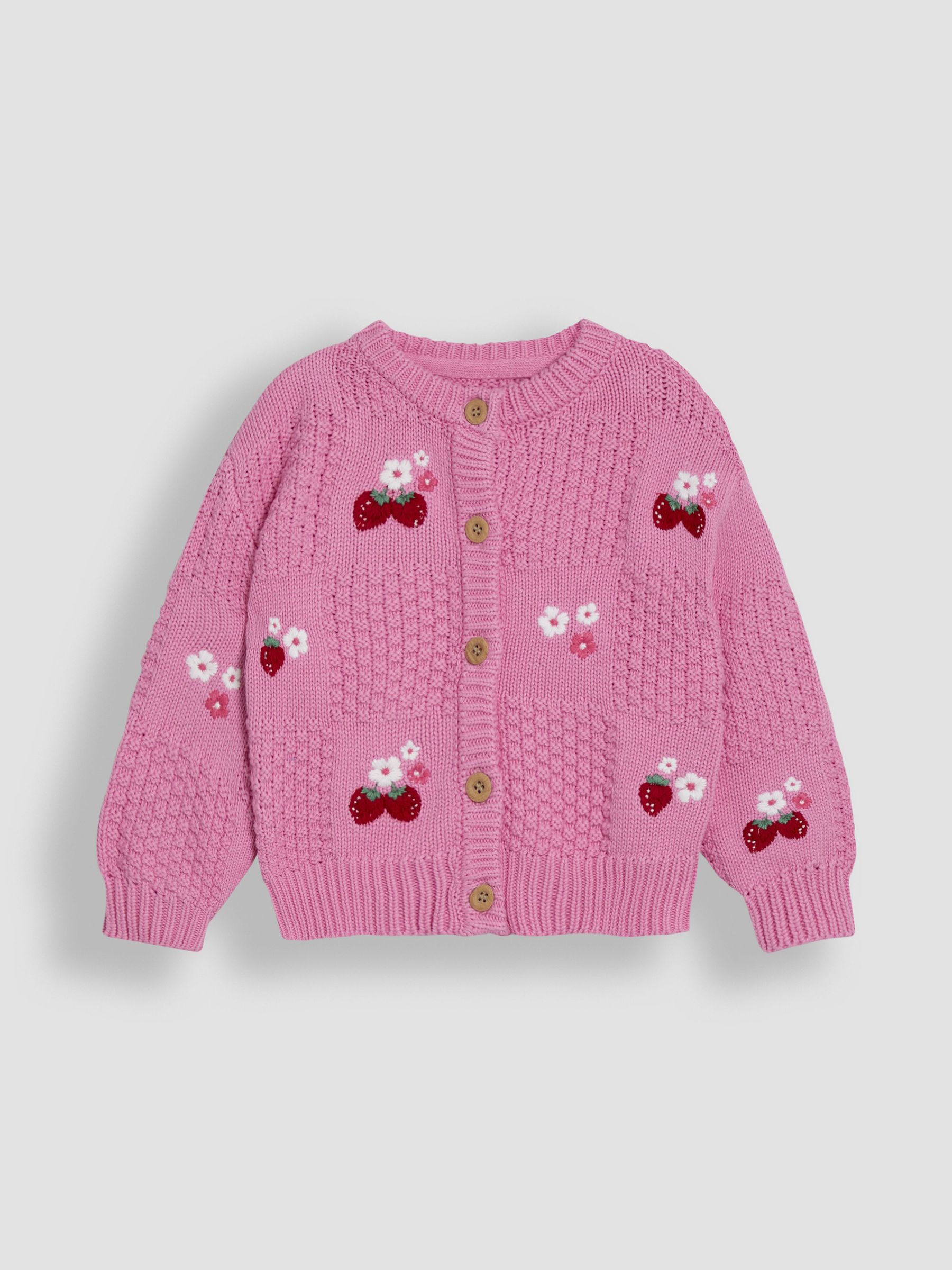 Pink Strawberry Embroidered 100% Cotton Cardigan