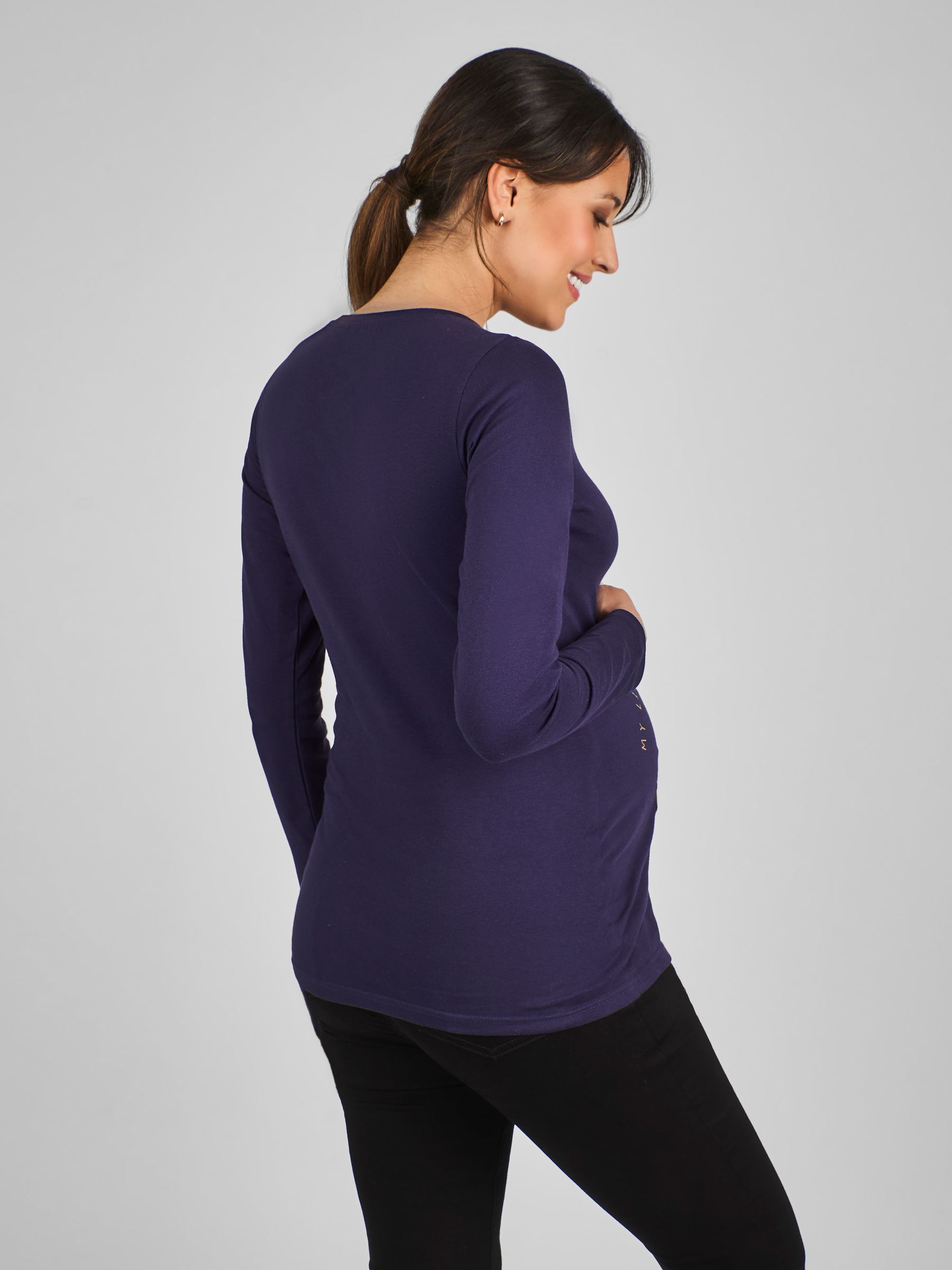 Navy Blue Christmas Pudding Cotton Maternity Top