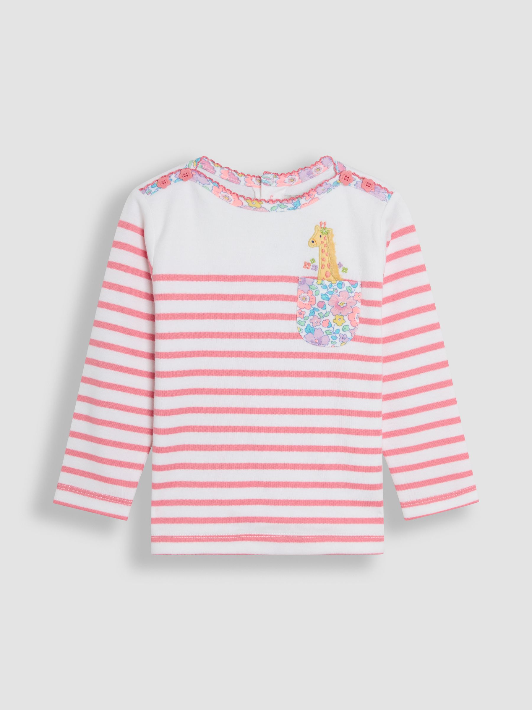 Coral Pink Giraffe Appliqué Pocket Breton Top