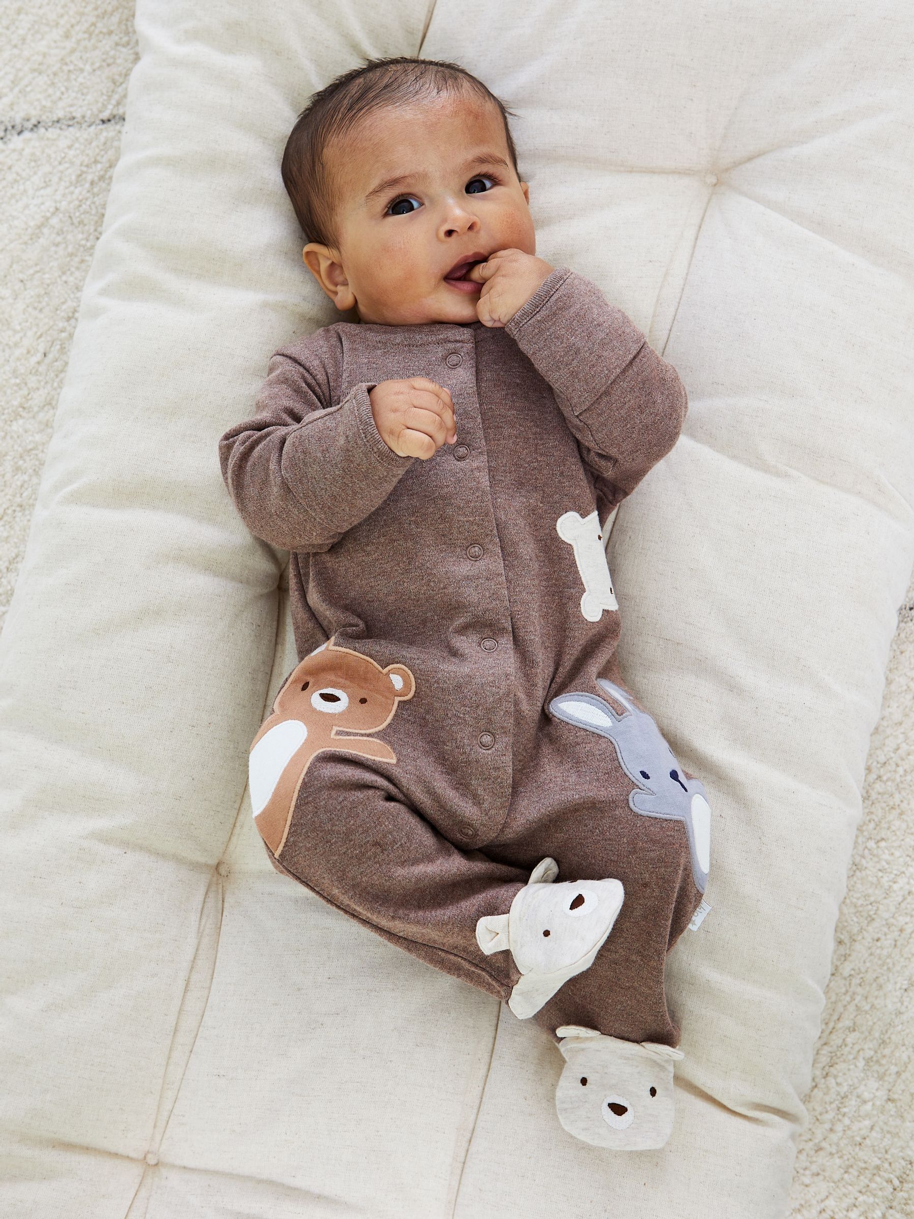 Brown Cotton Woodland Friends Appliqué Sleepsuit