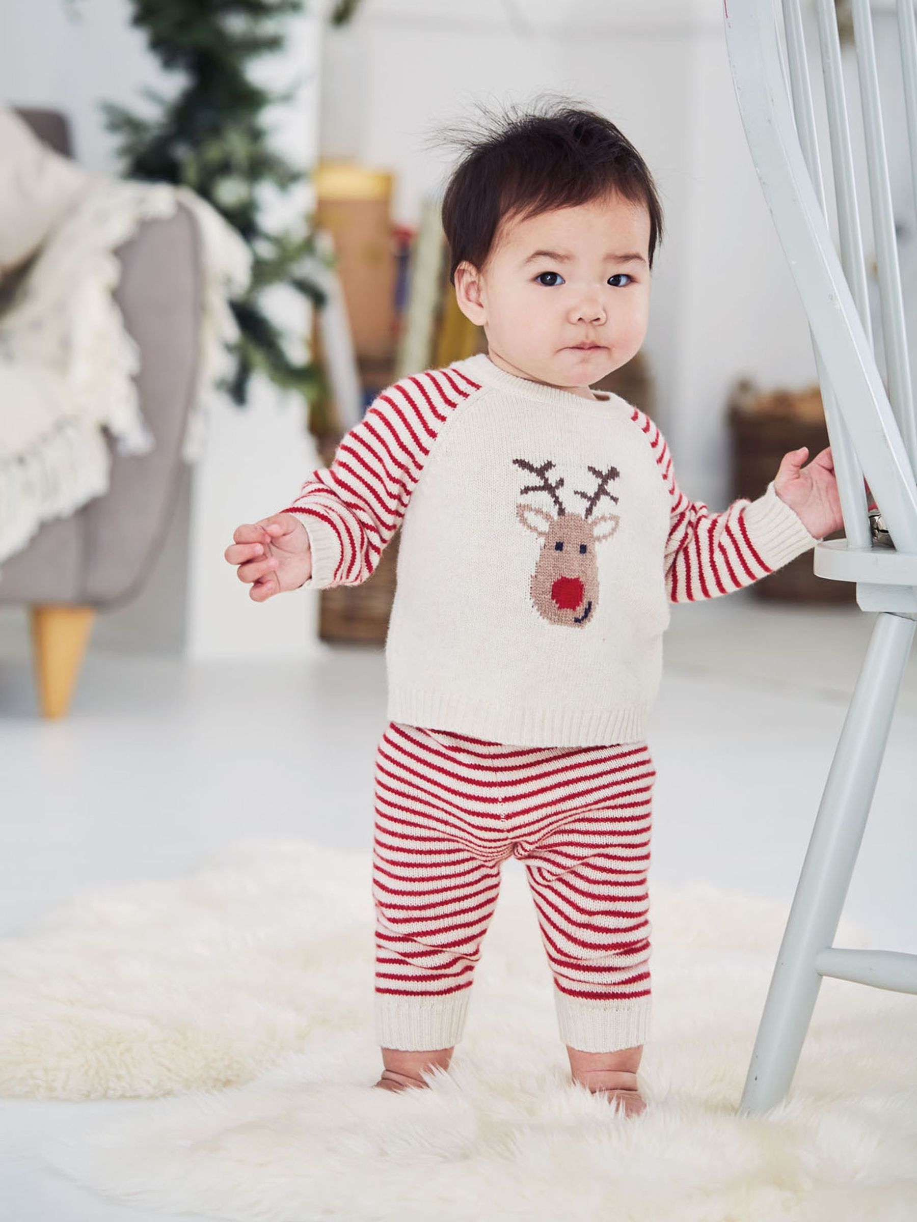 Reindeer Knitted Baby Set in Cream