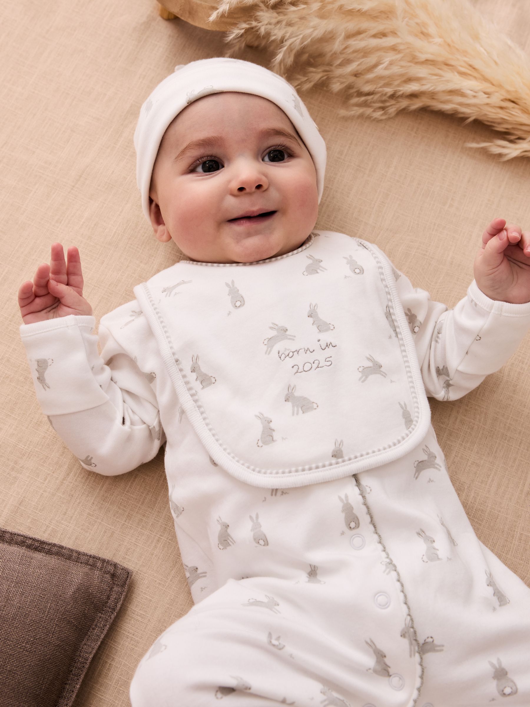 White Born In 2025 Cotton 4-Piece Baby Gifting Set