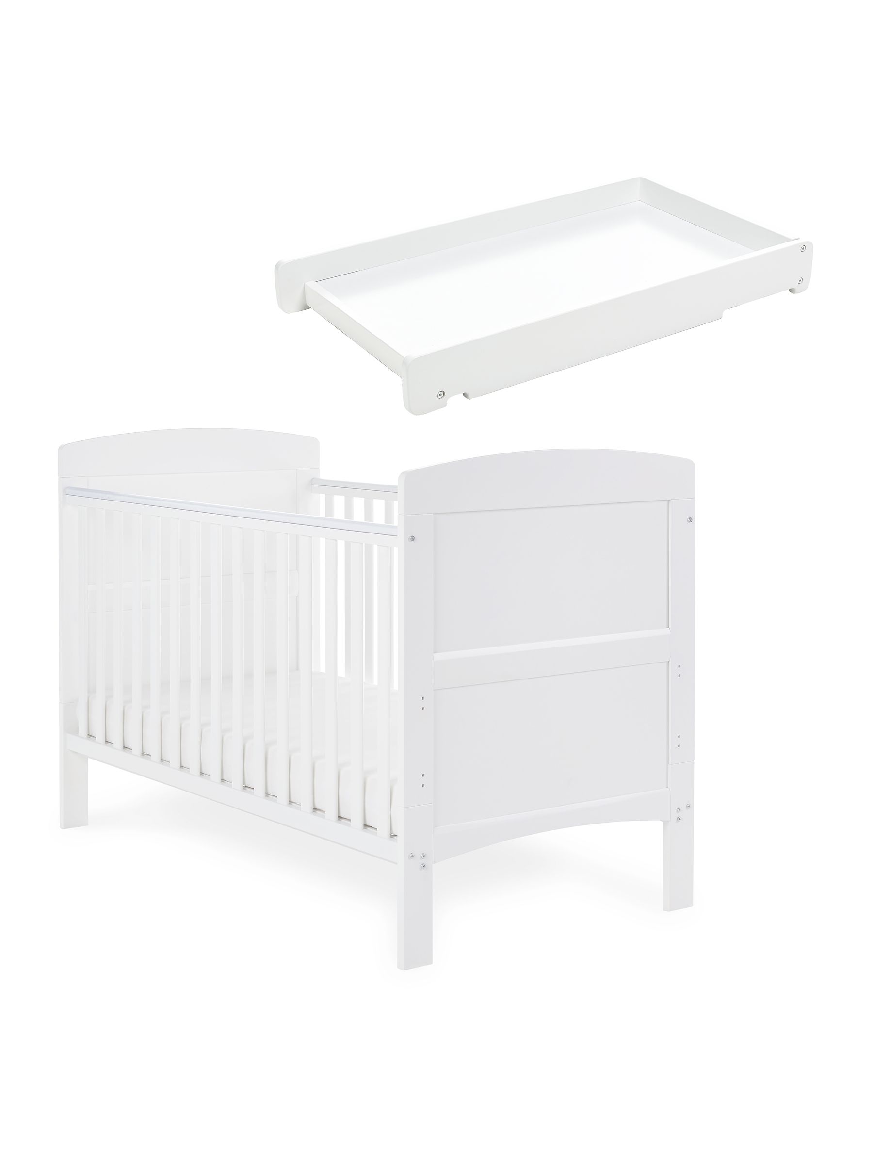 Obaby White Grace Cot Bed, Cot Top Changer and Fibre Mattress