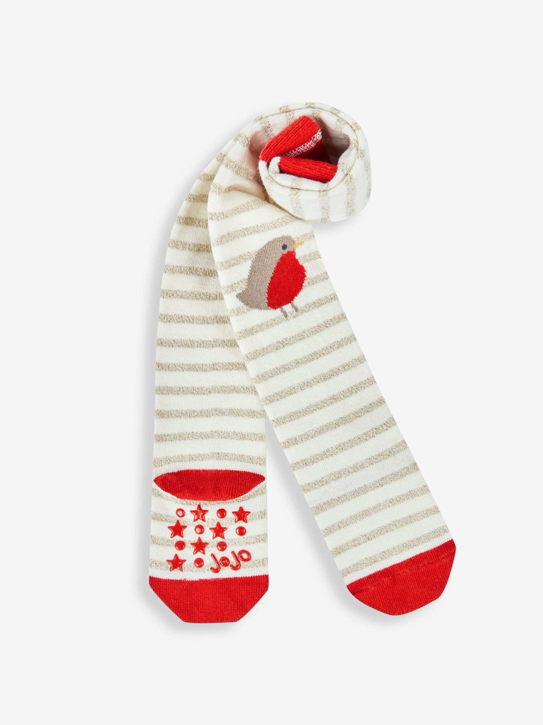 Cream Christmas Cotton Rich Robin Knee Tights