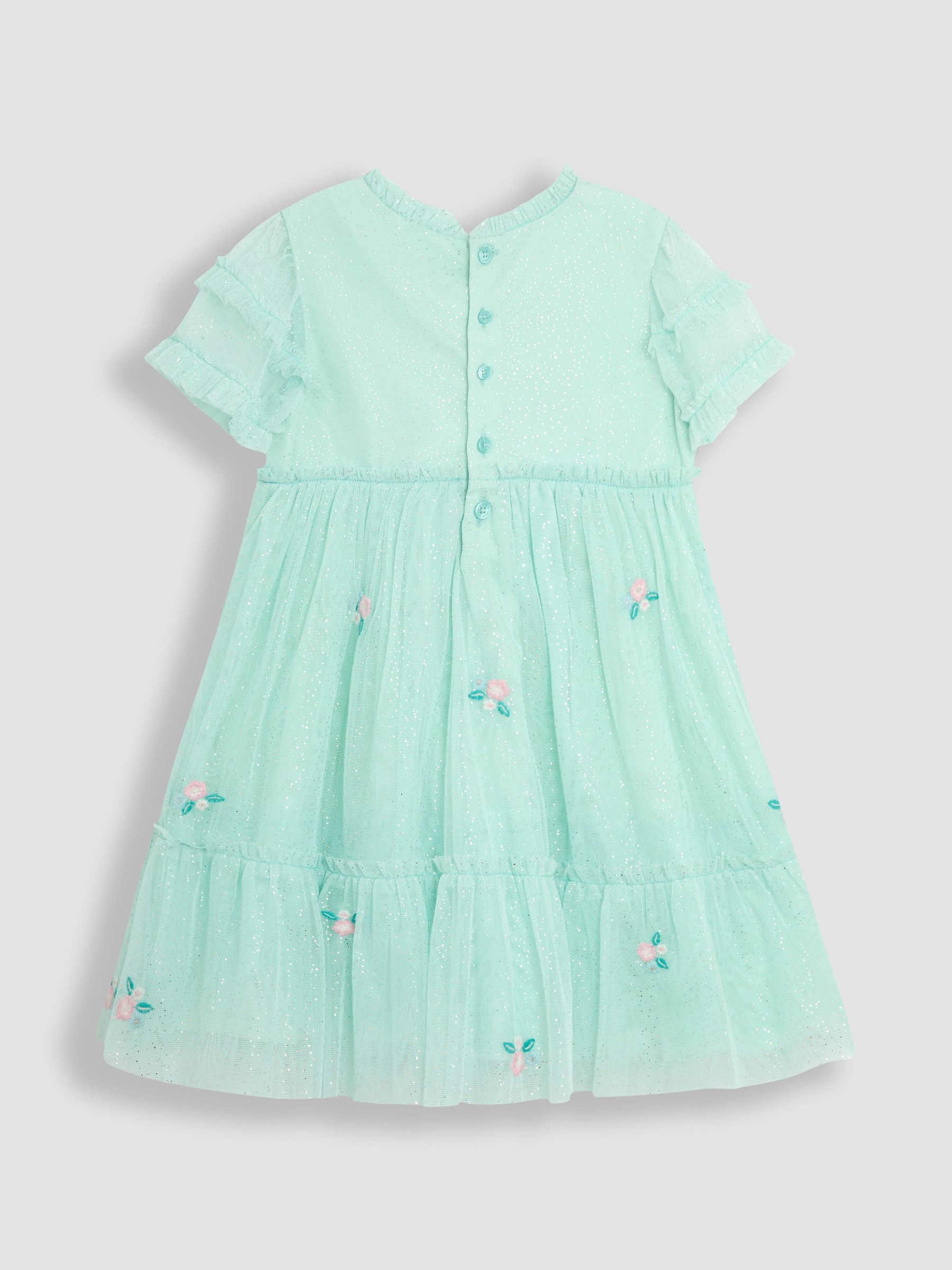Pink Floral Embroidered Tiered Tulle Party Dress