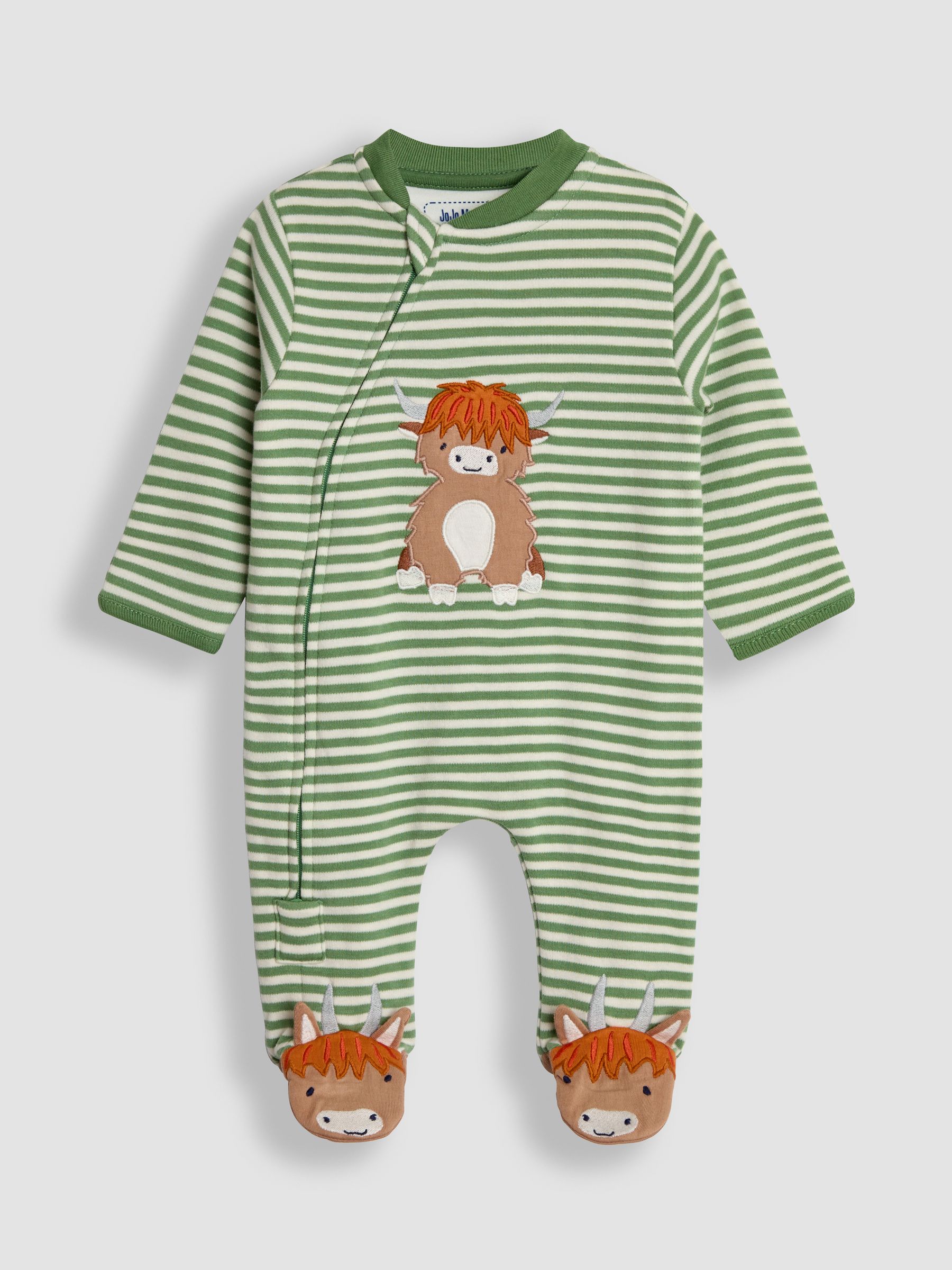 Green Highland Cow Applique Zip Sleepsuit