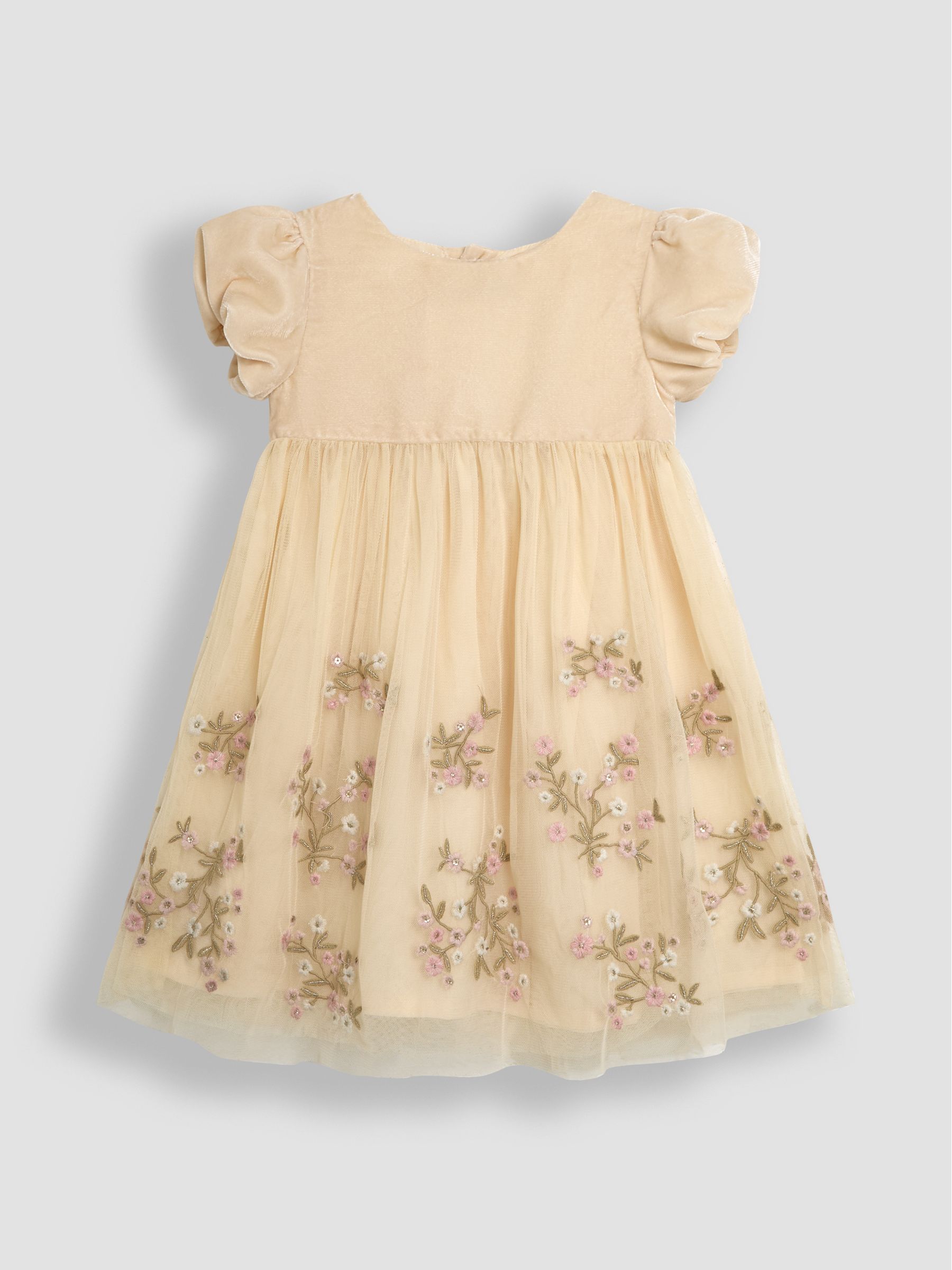Cream Floral Embroidered Tulle Party Dress