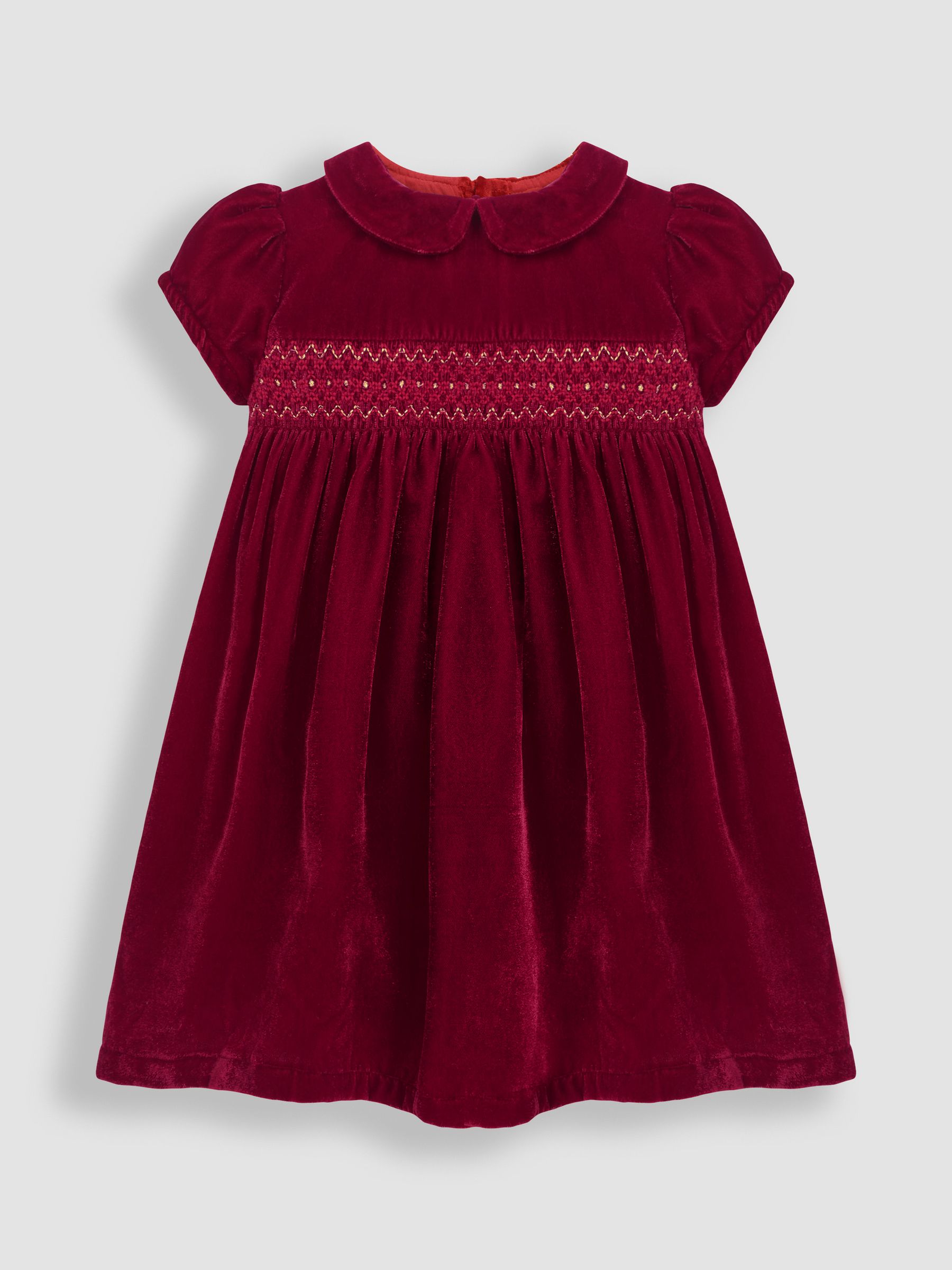 Red Smocked Velvet Party Dress