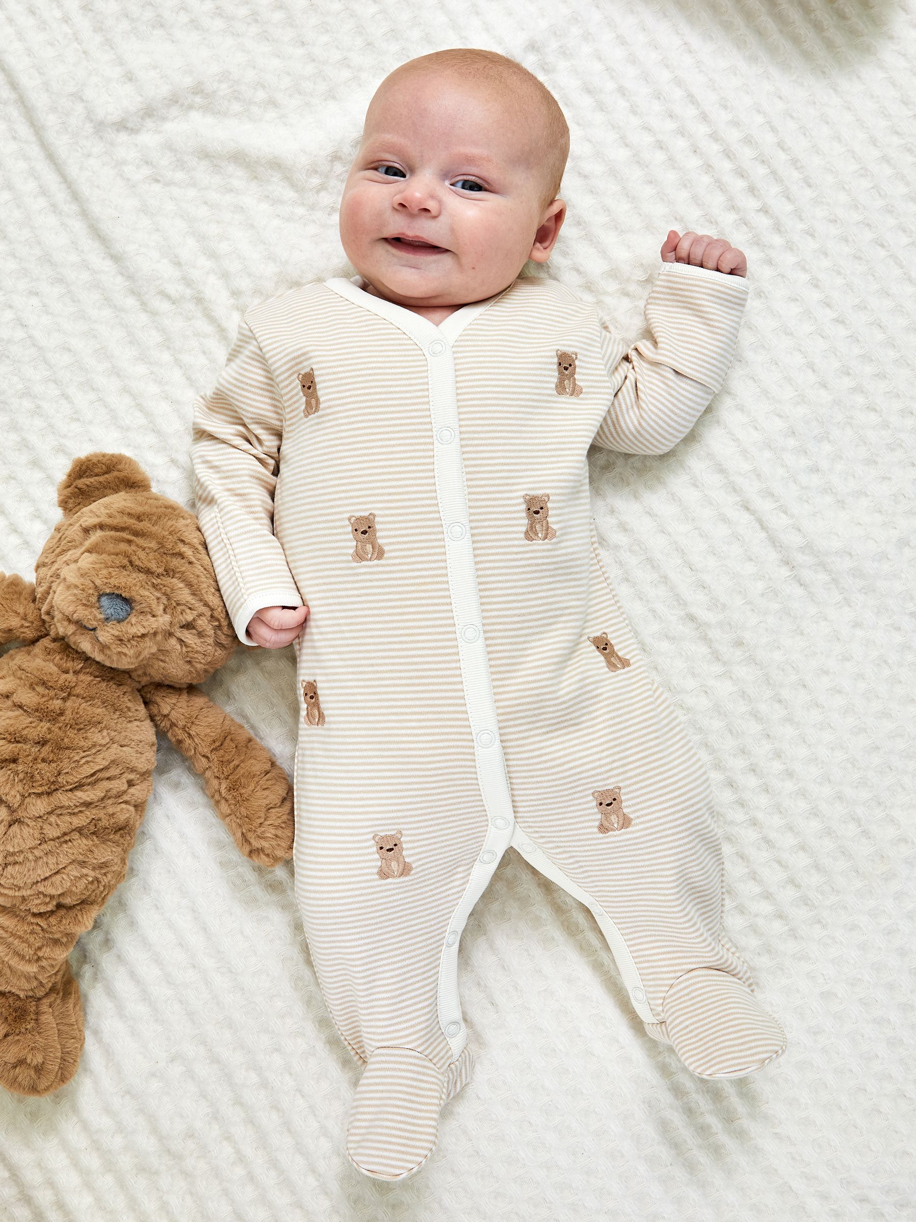 Natural 100% Organic Cotton Bear Embroidered Sleepsuit