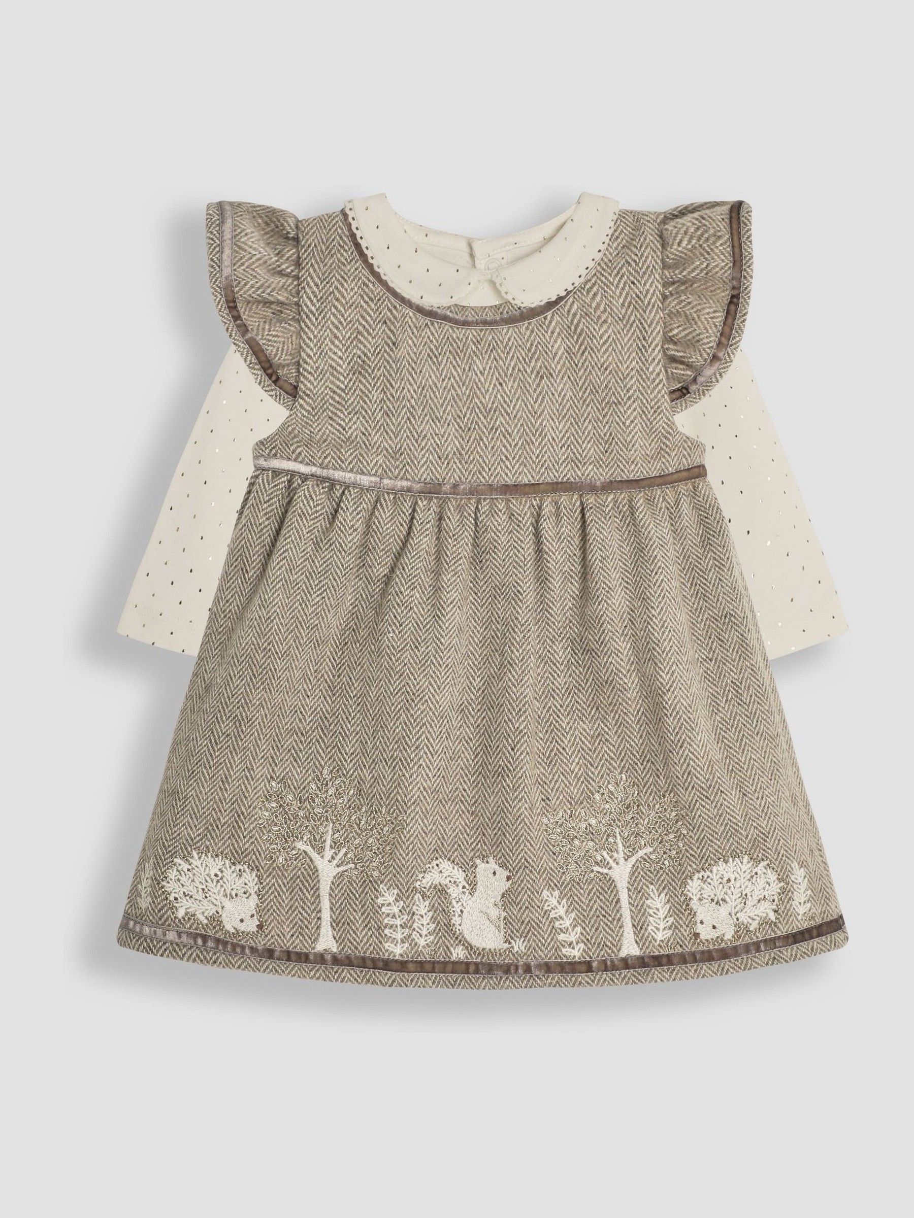 Natural Woodland Embroidered Baby Dress & Body Set