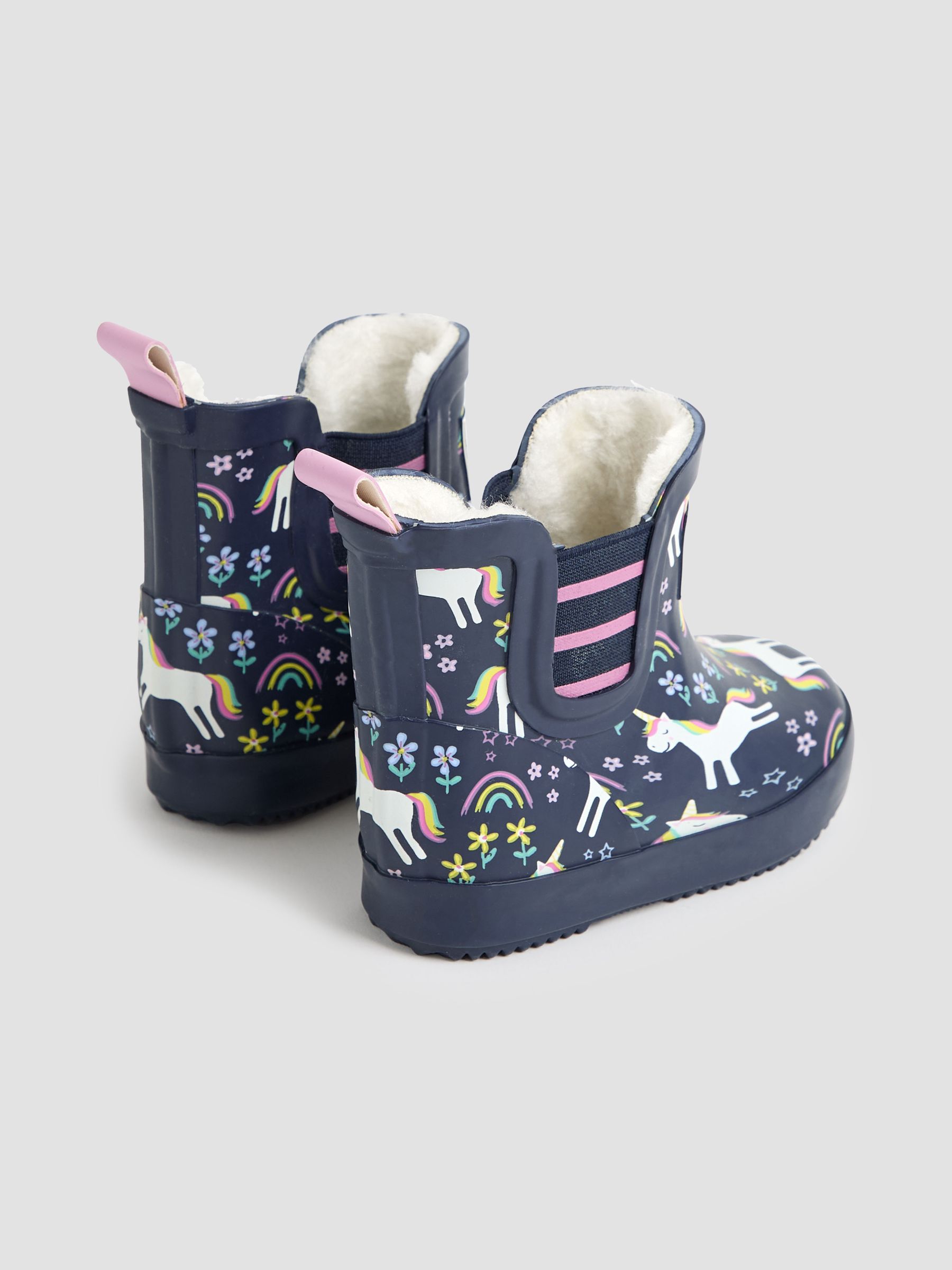 Navy Blue Unicorn Cosy Lined Ankle Wellies