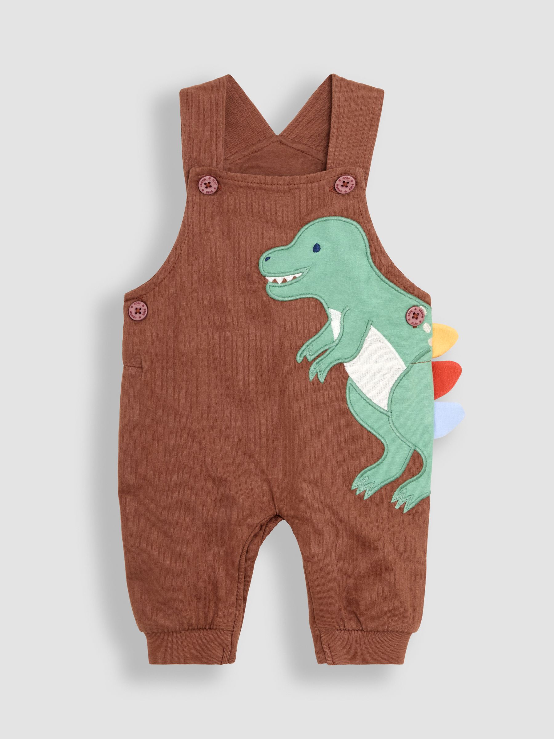 Brown TRex 2-Piece Appliqué Dungarees & T-Shirt Set