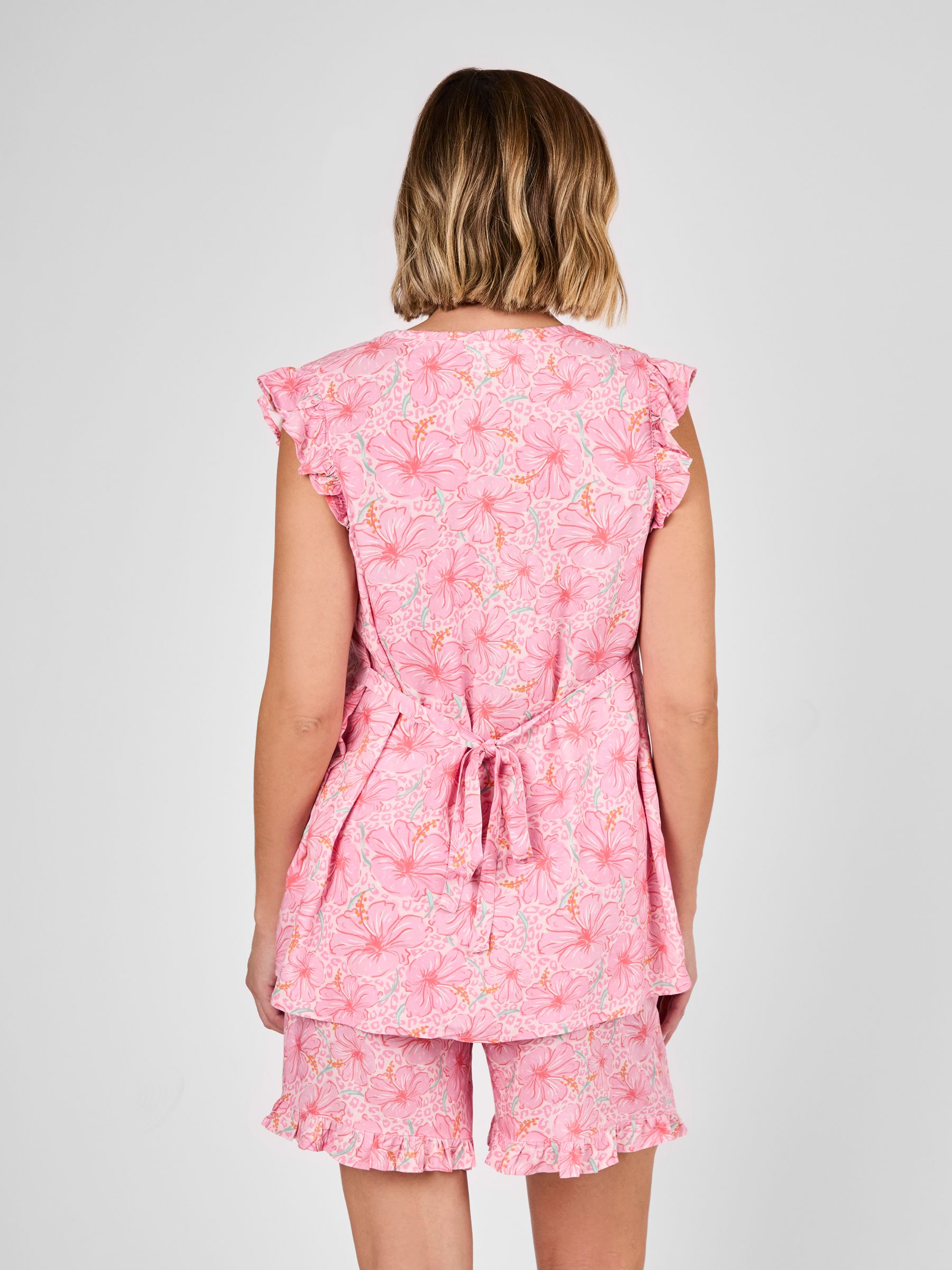 Pink Floral Patterned Frill Sleeve Maternity Blouse