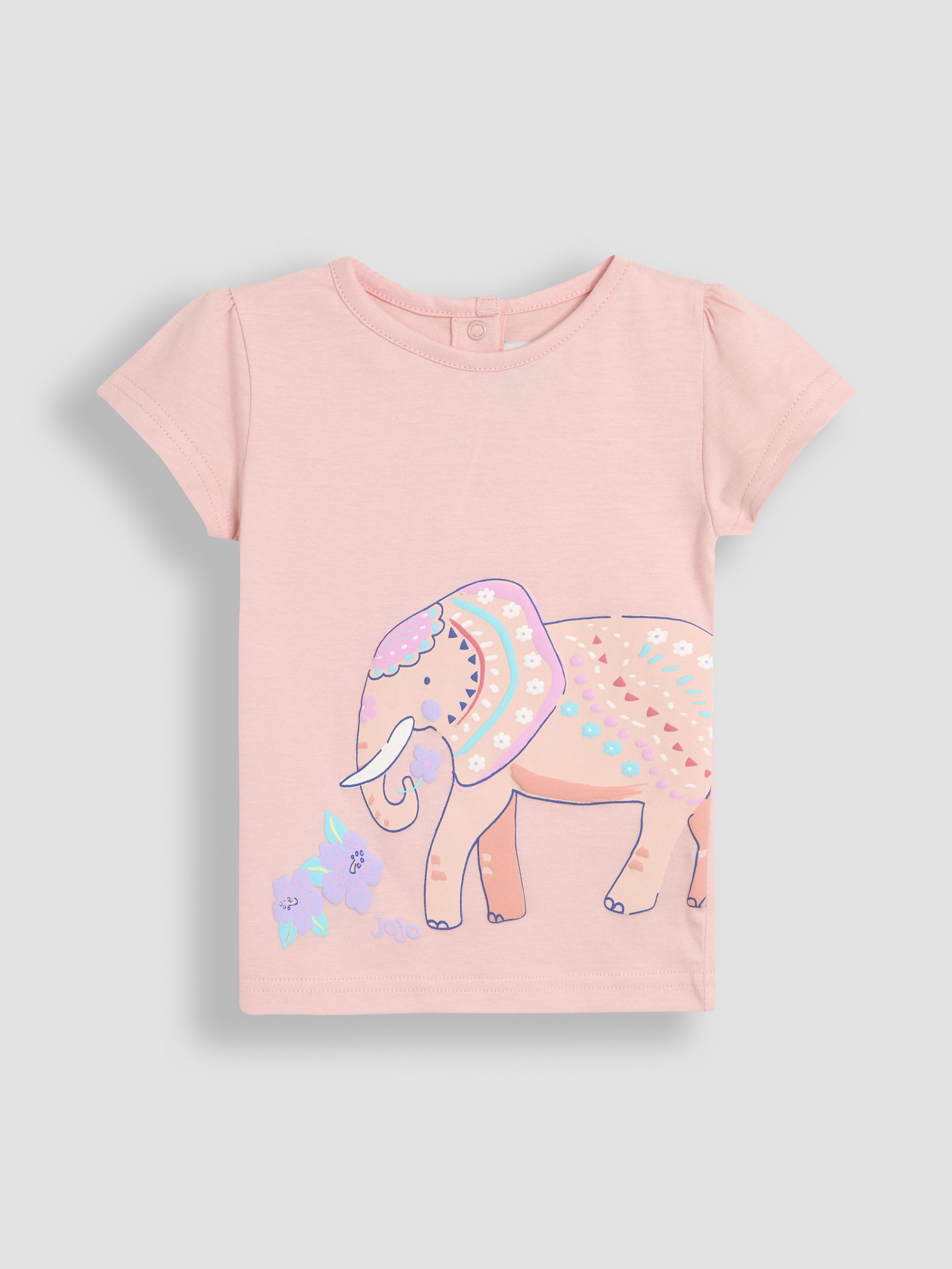 Coral Pink Elephant Printed 100% Cotton T-Shirt
