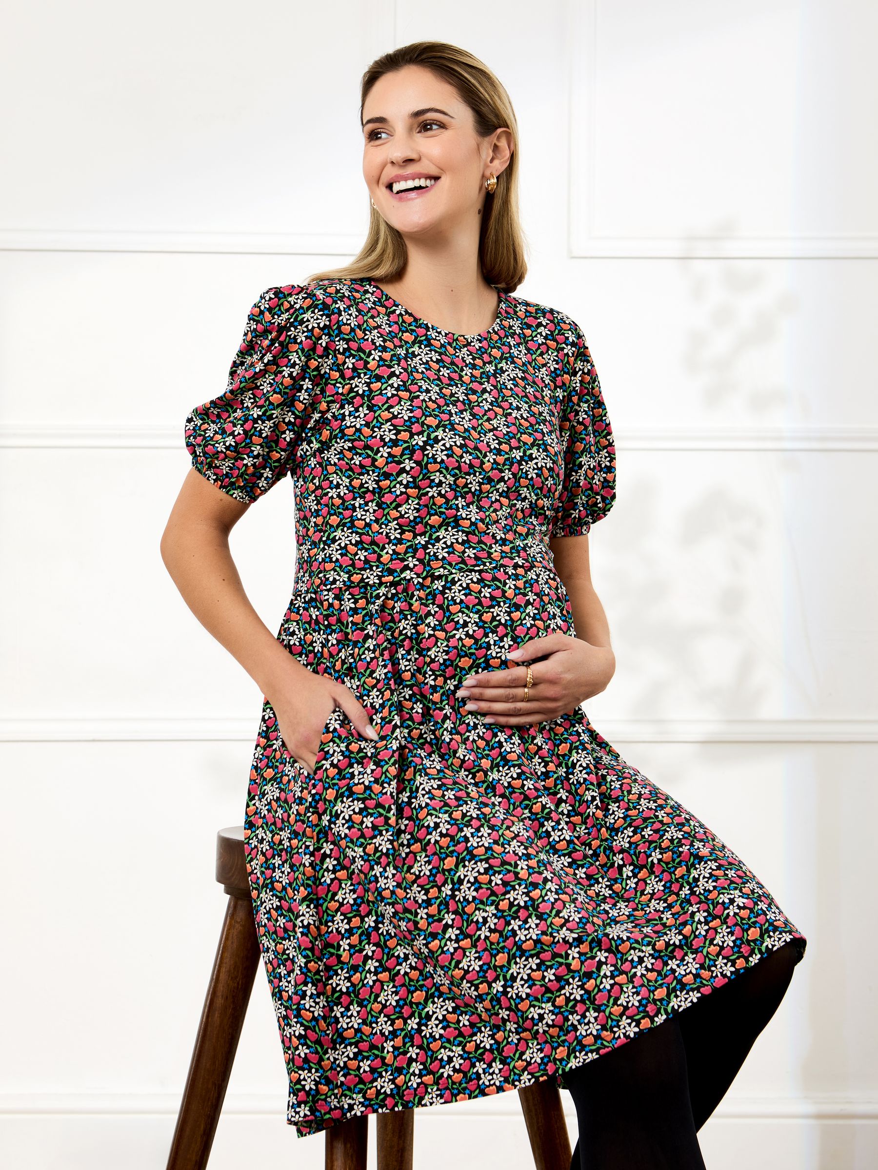 Black Double Layer Maternity & Nursing Jersey Dress