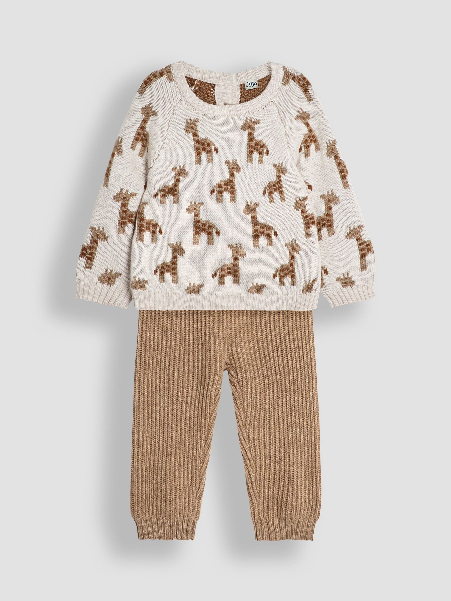 Natural Knitted Giraffe Jumper And Trouser Baby Set