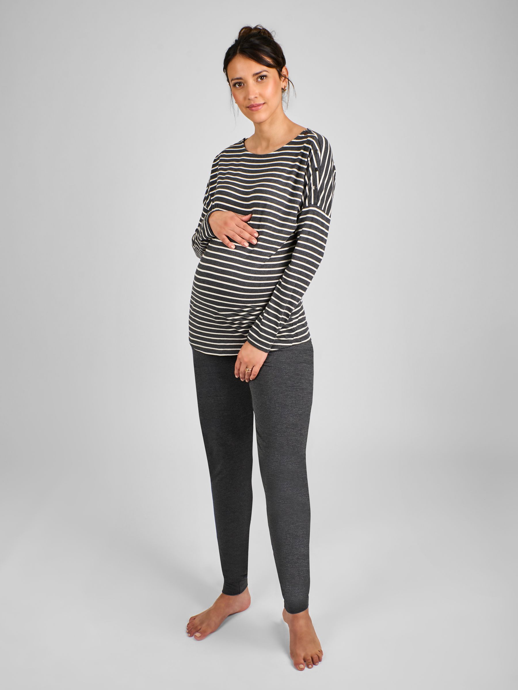 Charcoal Stripe Maternity & Nursing Pyjama Set