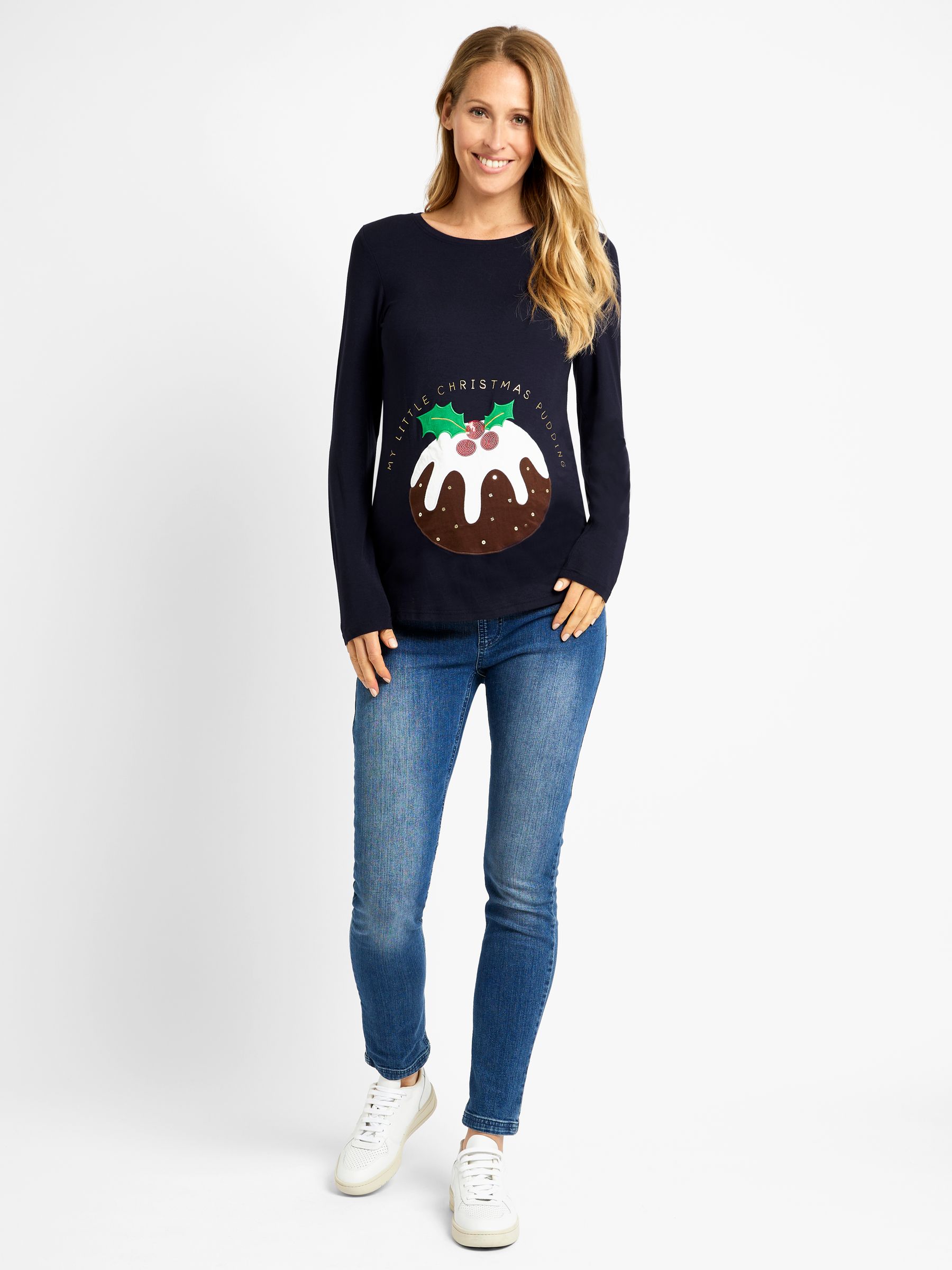 Navy Blue Christmas Pudding Maternity Top